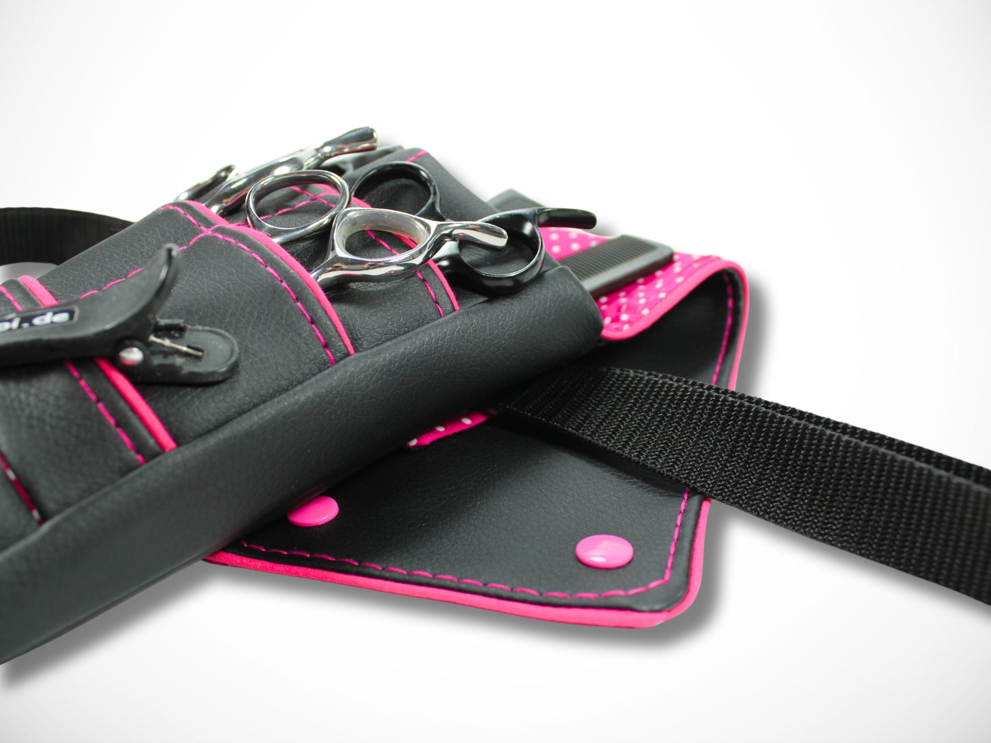 Kleine Scherentasche für Friseurwerkzeug aus Kunstleder mit pinkem Highlight für Friseurscheren Friseurin