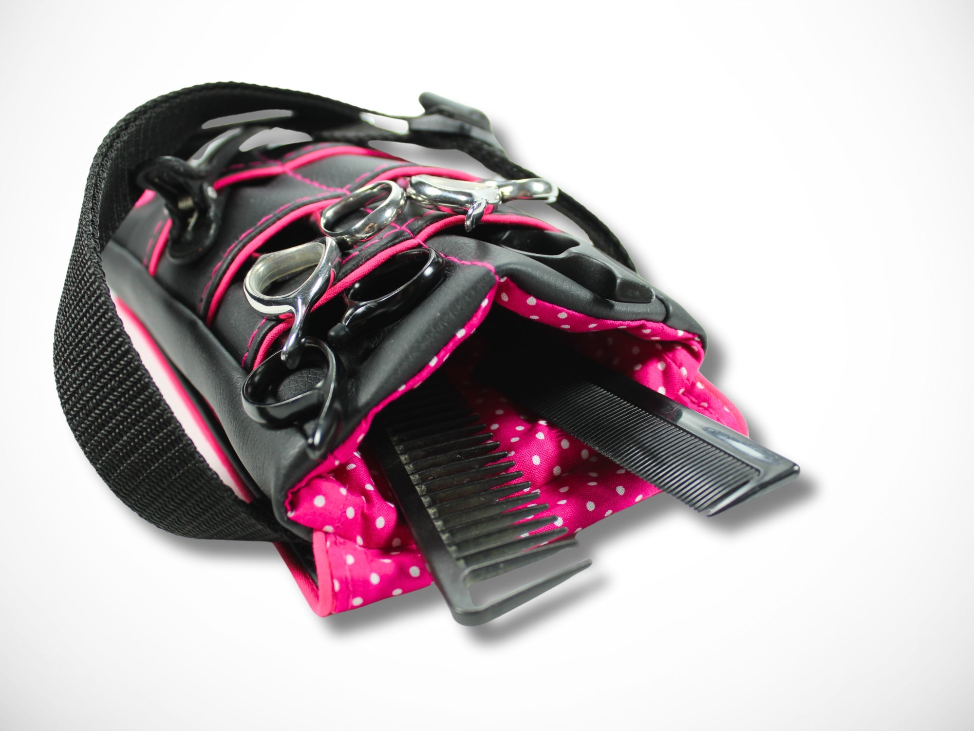 Kleine Scherentasche für Friseurwerkzeug aus Kunstleder mit pinkem Highlight für Friseurscheren Friseurin