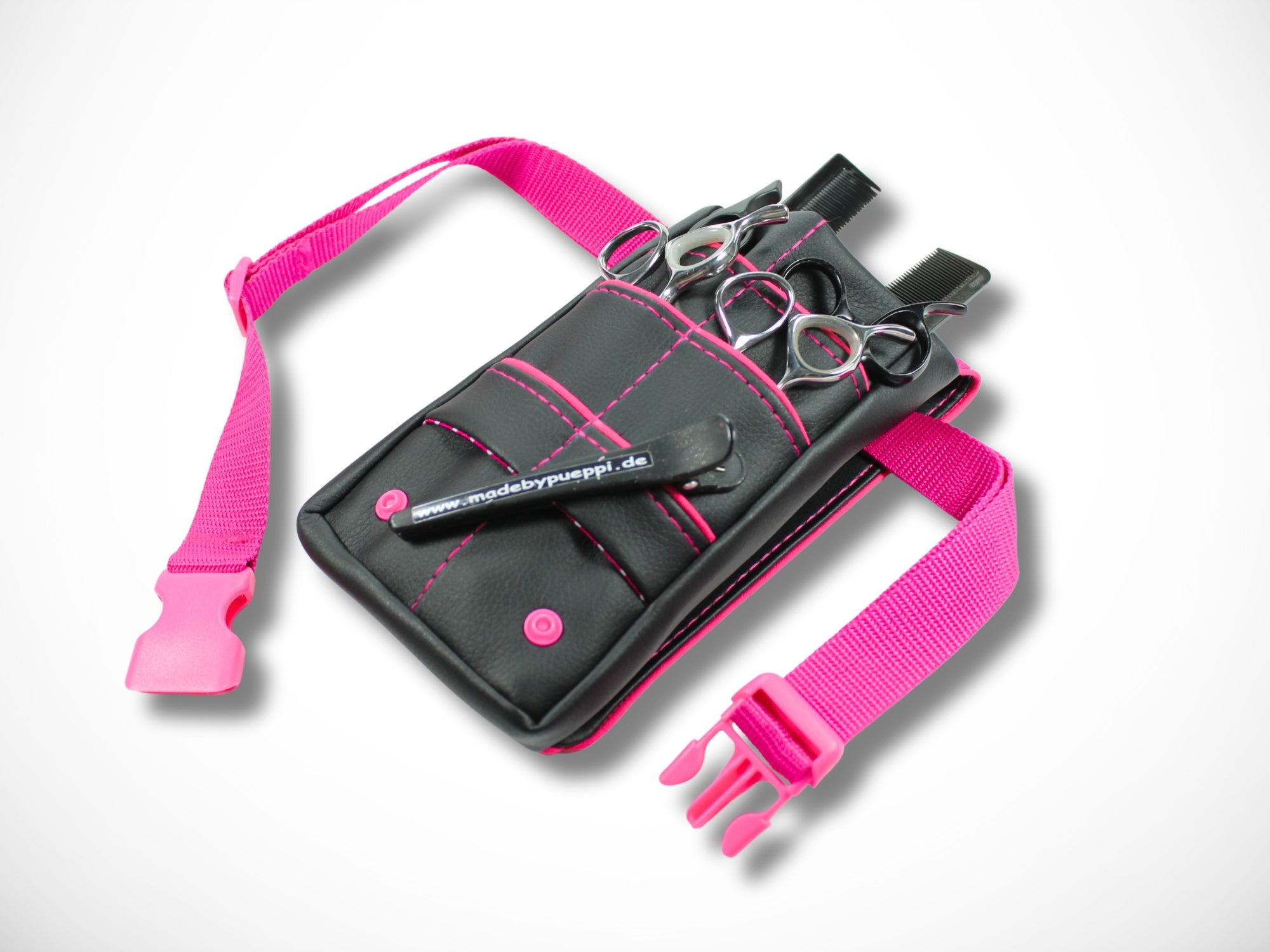 Kleine Scherentasche für Friseurwerkzeug aus Kunstleder mit pinkem Highlight für Friseurscheren Friseurin