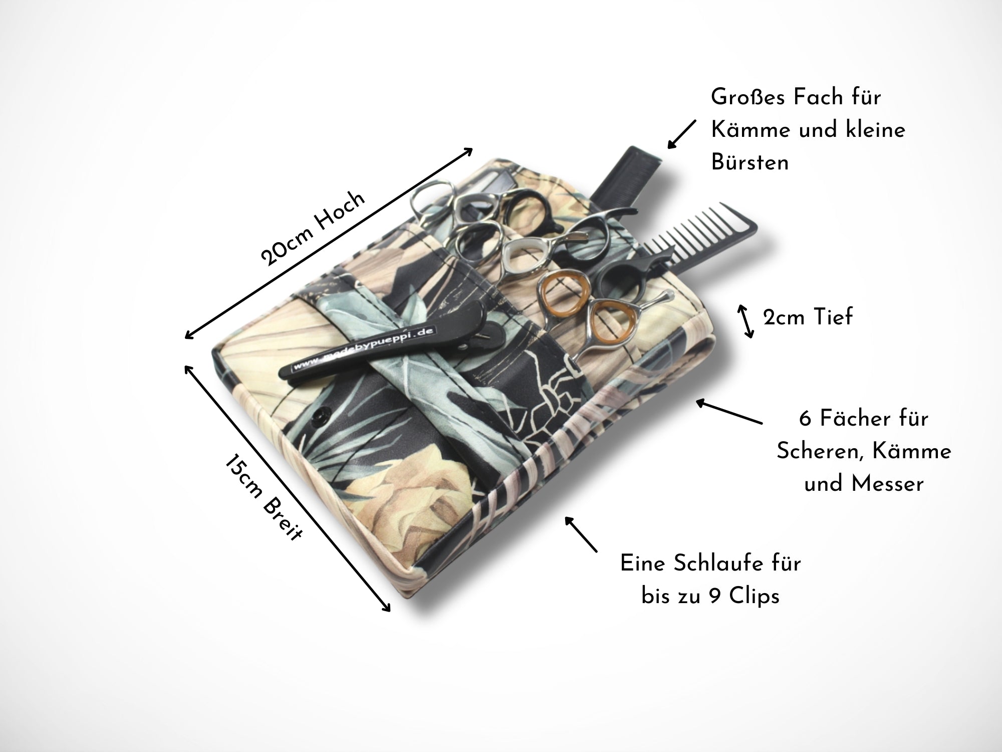 Friseur Scherentasche aus Kunstleder Gürteltasche für Friseurin Werkzeugtasche Blumen