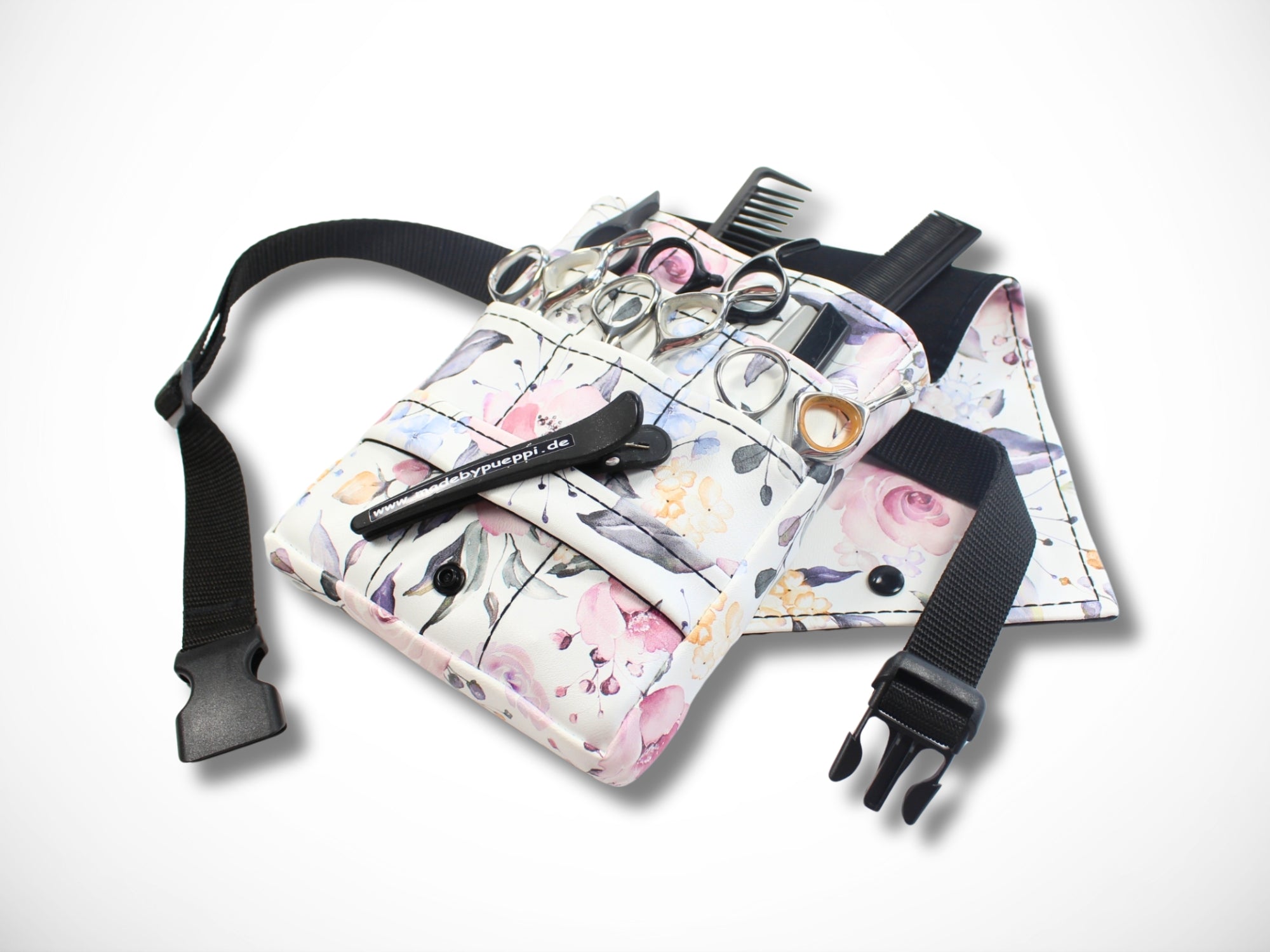 Friseur Scherentasche aus Kunstleder mit Blumen für Friseurwerkzeug und Friseurscheren für Friseurin Gürteltasche