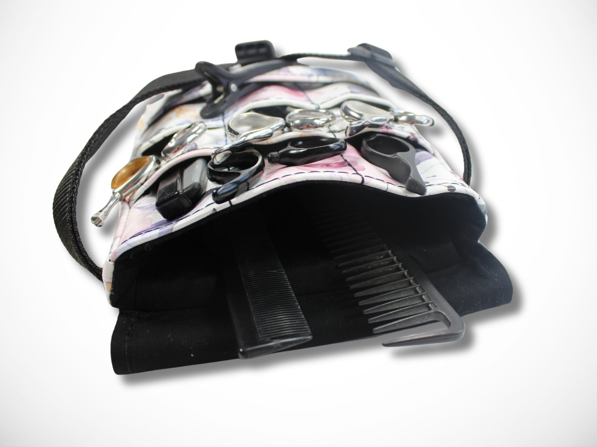 Friseur Scherentasche aus Kunstleder mit Blumen für Friseurwerkzeug und Friseurscheren für Friseurin Gürteltasche