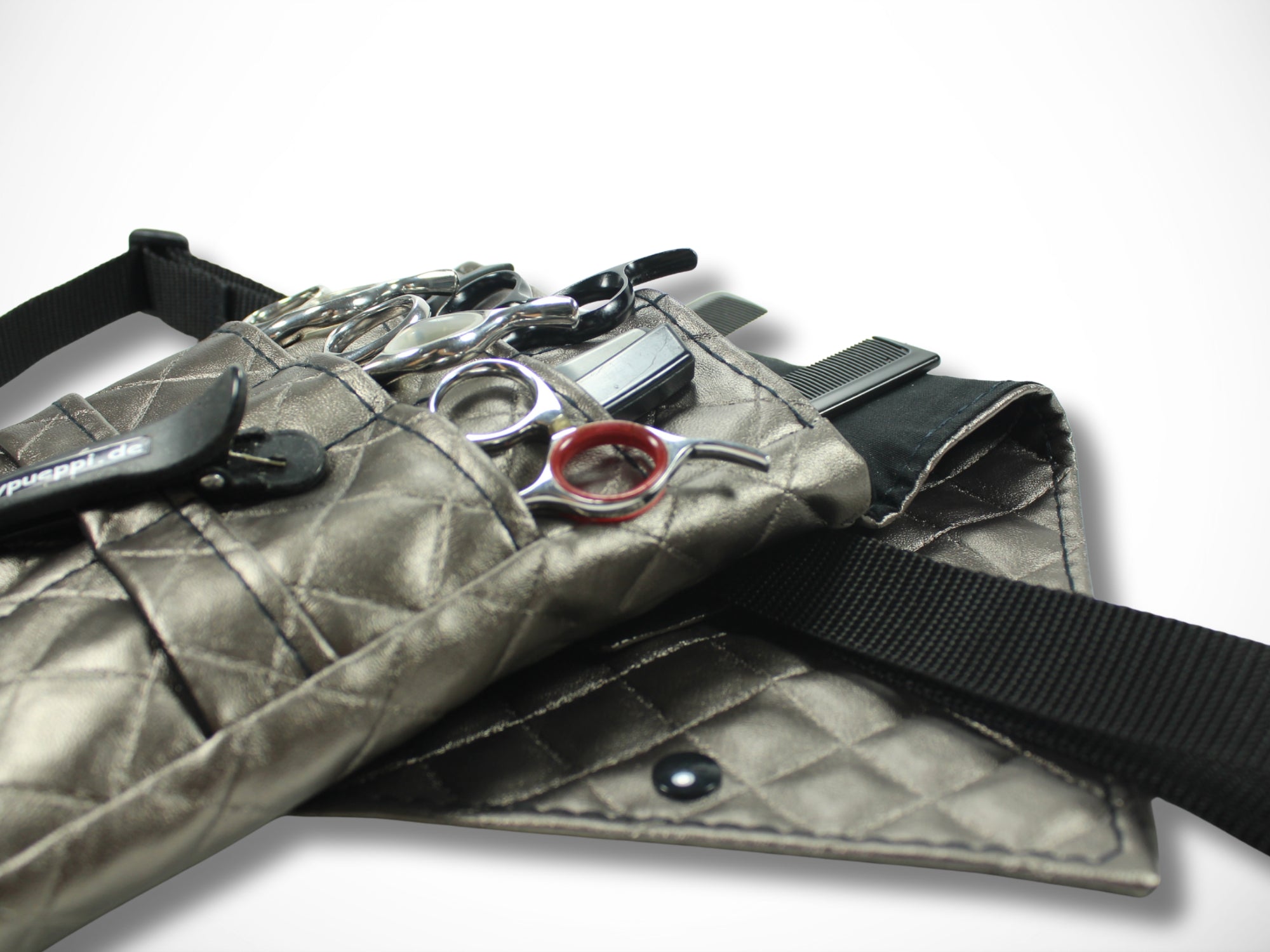 Friseur Werkzeugtasche für Friseurin im Friseursalon aus gestepptem Kunstleder in Platin