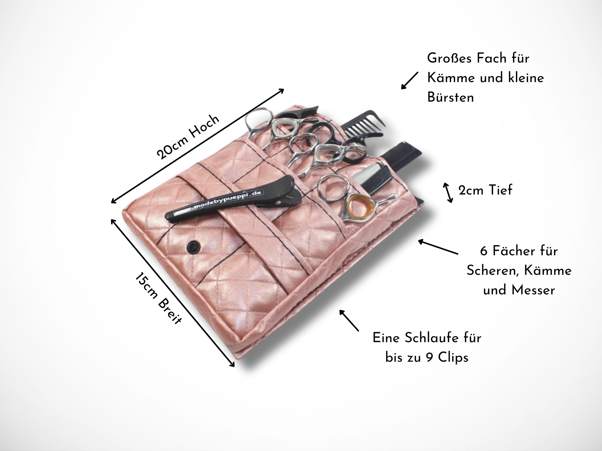 Friseur Scherentasche aus gestepptem Kunstleder in rosa Gürteltasche für Friseurwerkzeug im Friseursalon