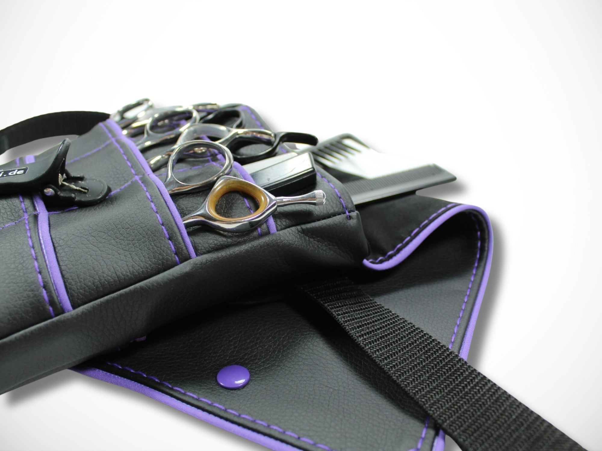 Friseur Scherentasche aus Kunstleder mit lila Highlight Werkzeugtasche für Friseurin Gürteltasche im Friseursalon