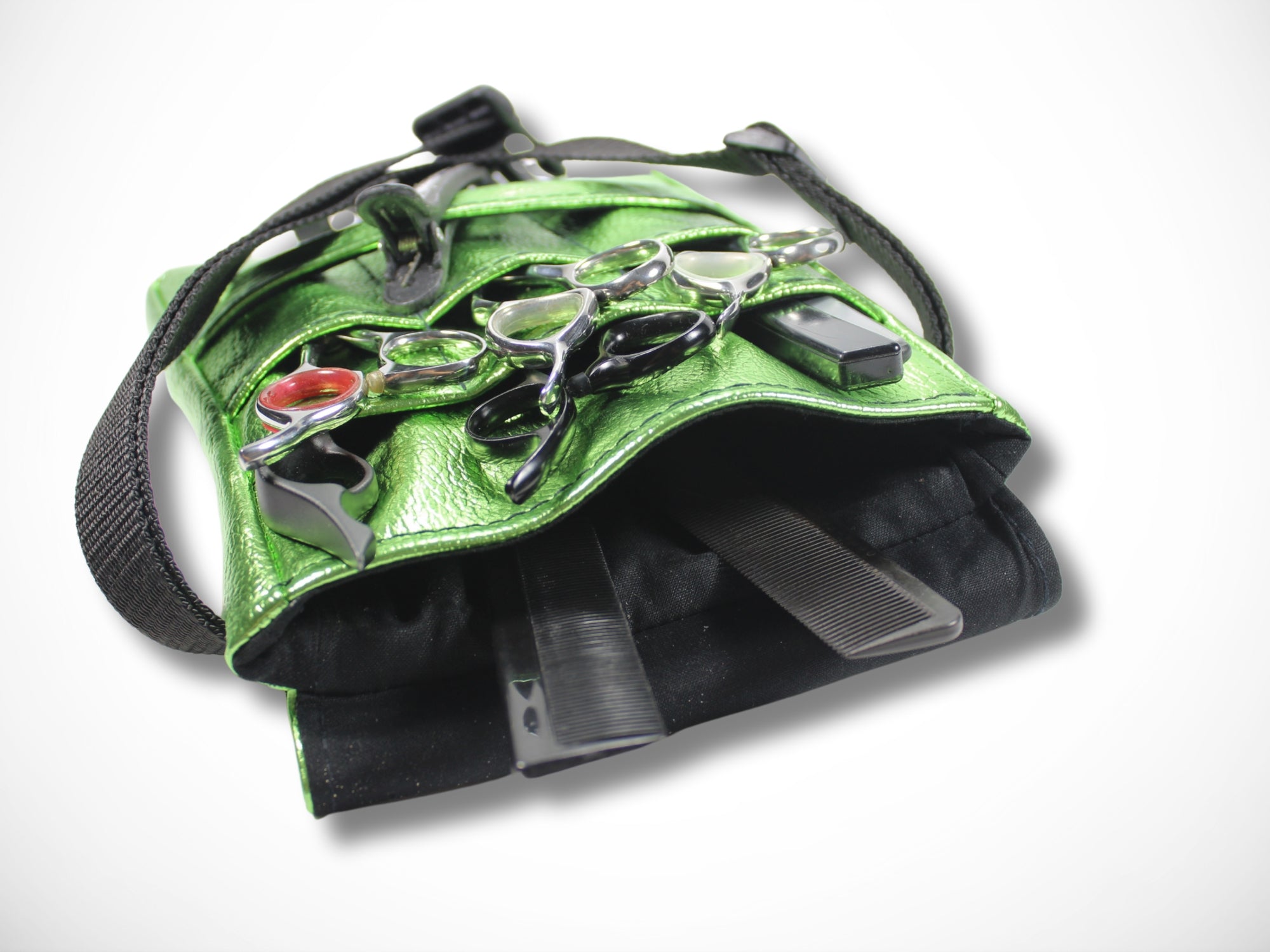 Friseur Werkzeugtasche Metallic Grün für Friseurscheren Friseurin im Friseursalon