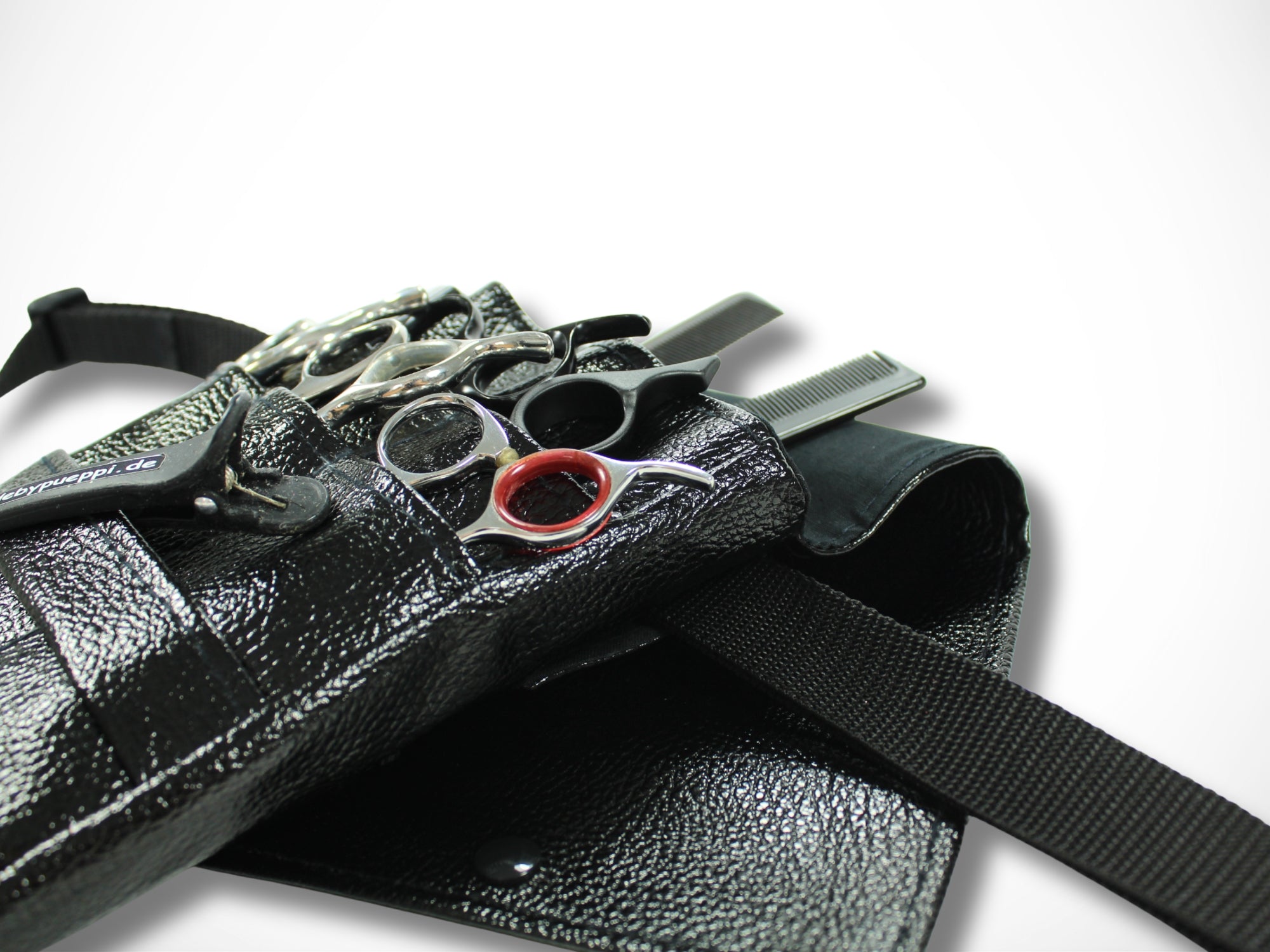 Kunstleder Friseur Werkzeugtasche Metallic Schwarz für Friseurscheren im Friseursalon