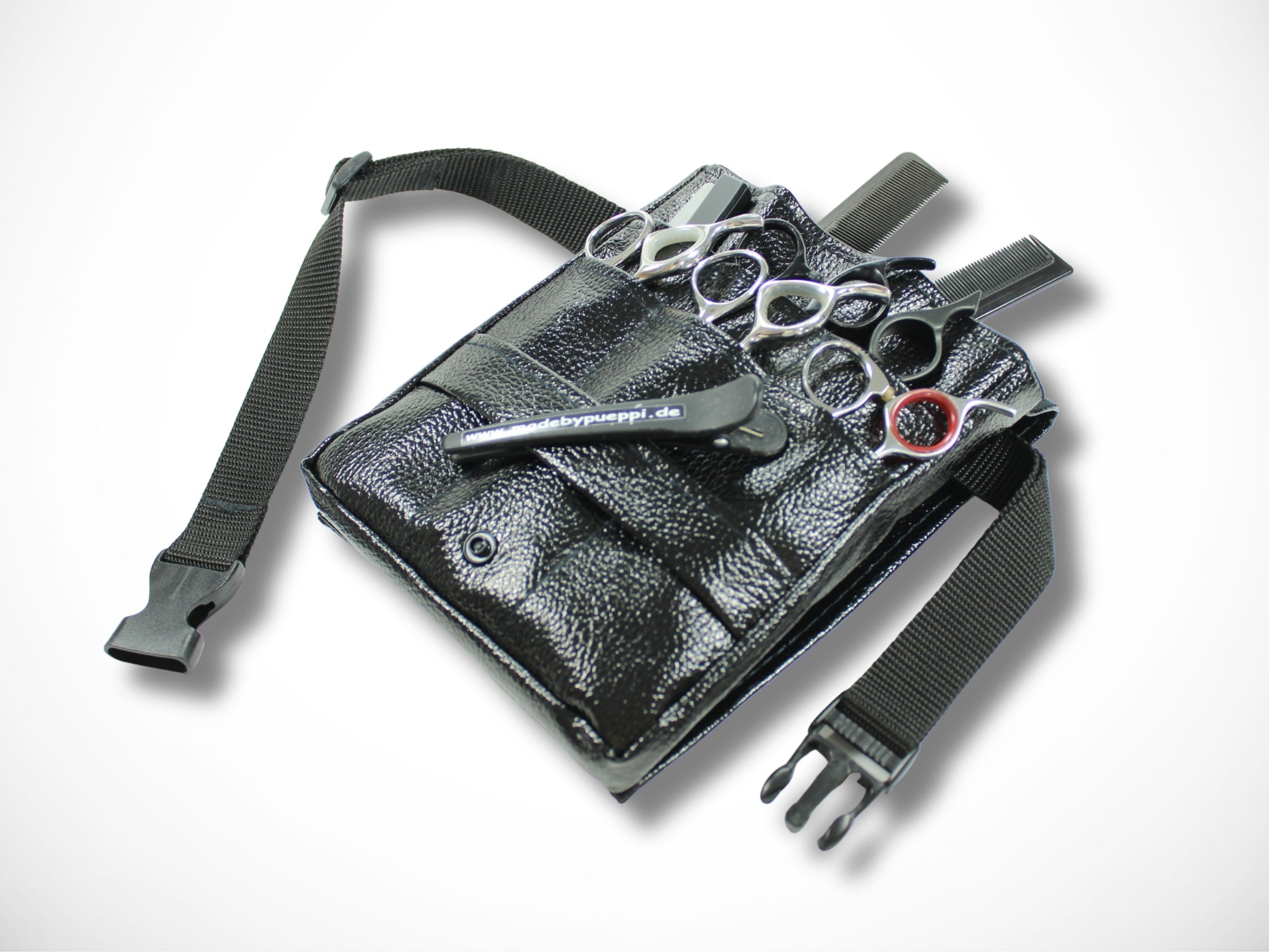 Kunstleder Friseur Werkzeugtasche Metallic Schwarz für Friseurscheren im Friseursalon