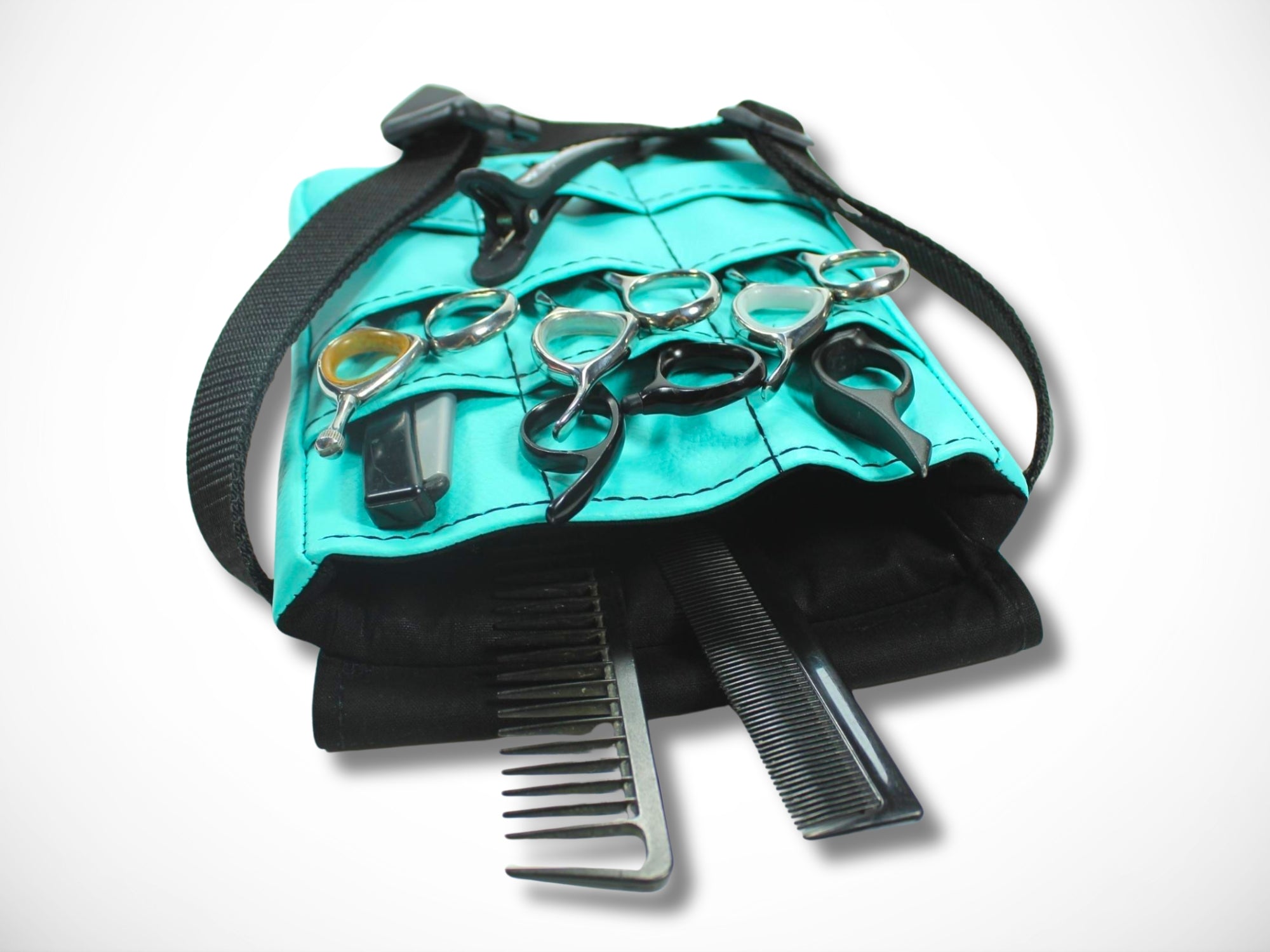 Friseur Scherentasche aus Kunstleder in Türkis und schwarz für Friseurin Friseurwerkzeug und Scheren Friseur Holster