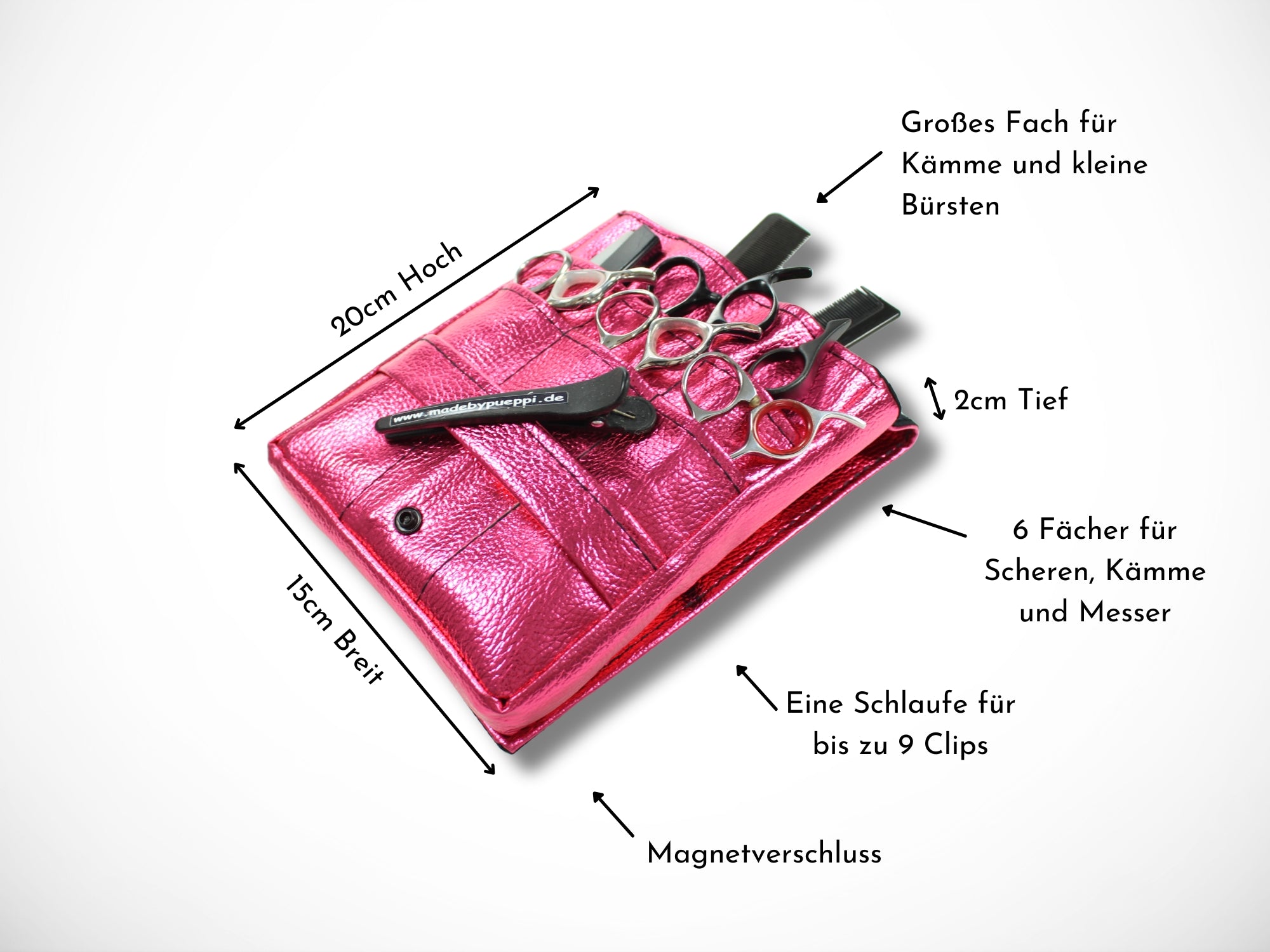 Friseur Werkzeugtasche Kunstleder Metallic Pink für Friseurscheren im Friseursalon