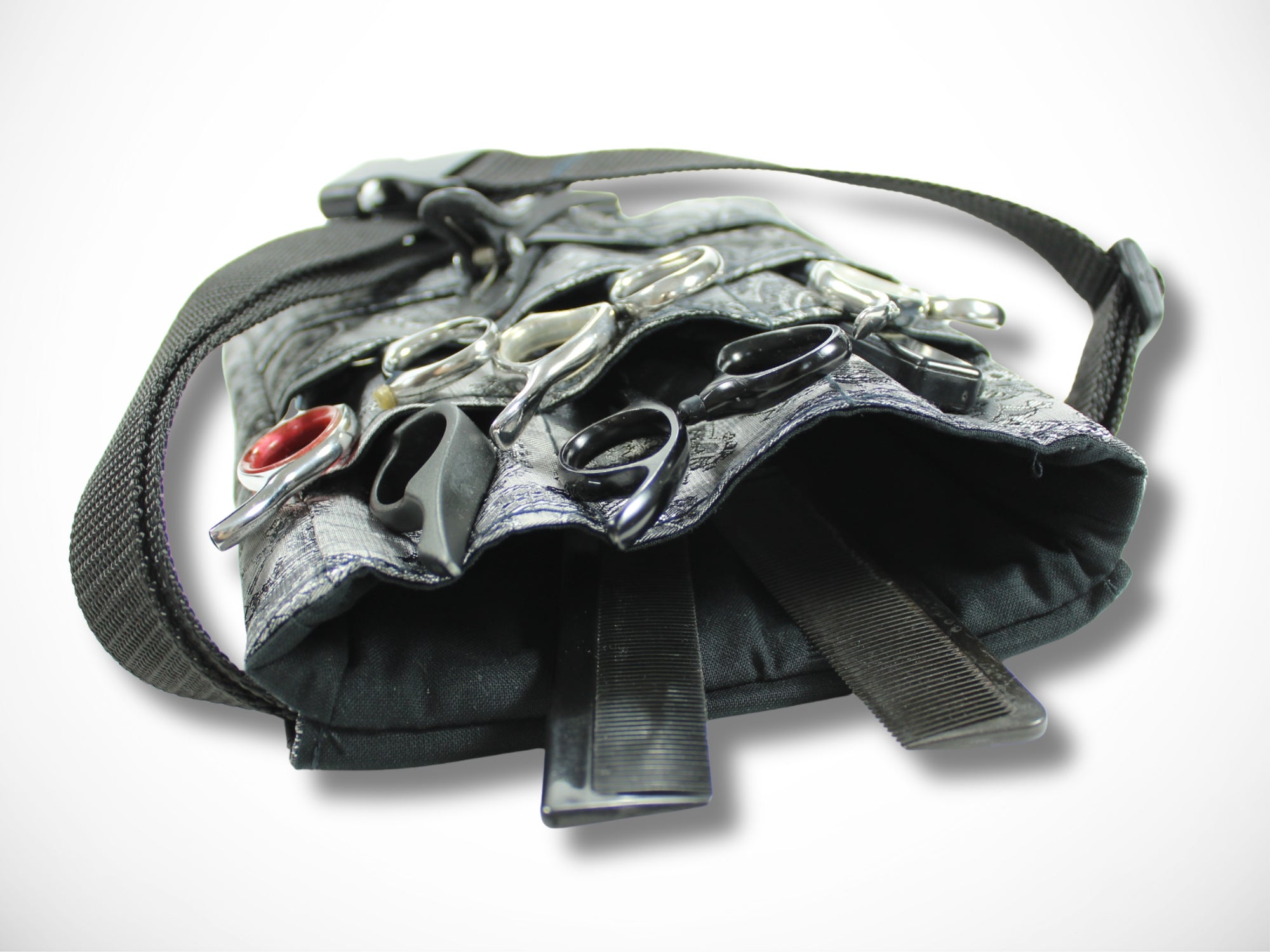 Friseurwerkzeugtasche mit Ornamenten in grau Friseurscherentasche für Friseurscheren im Friseursalon