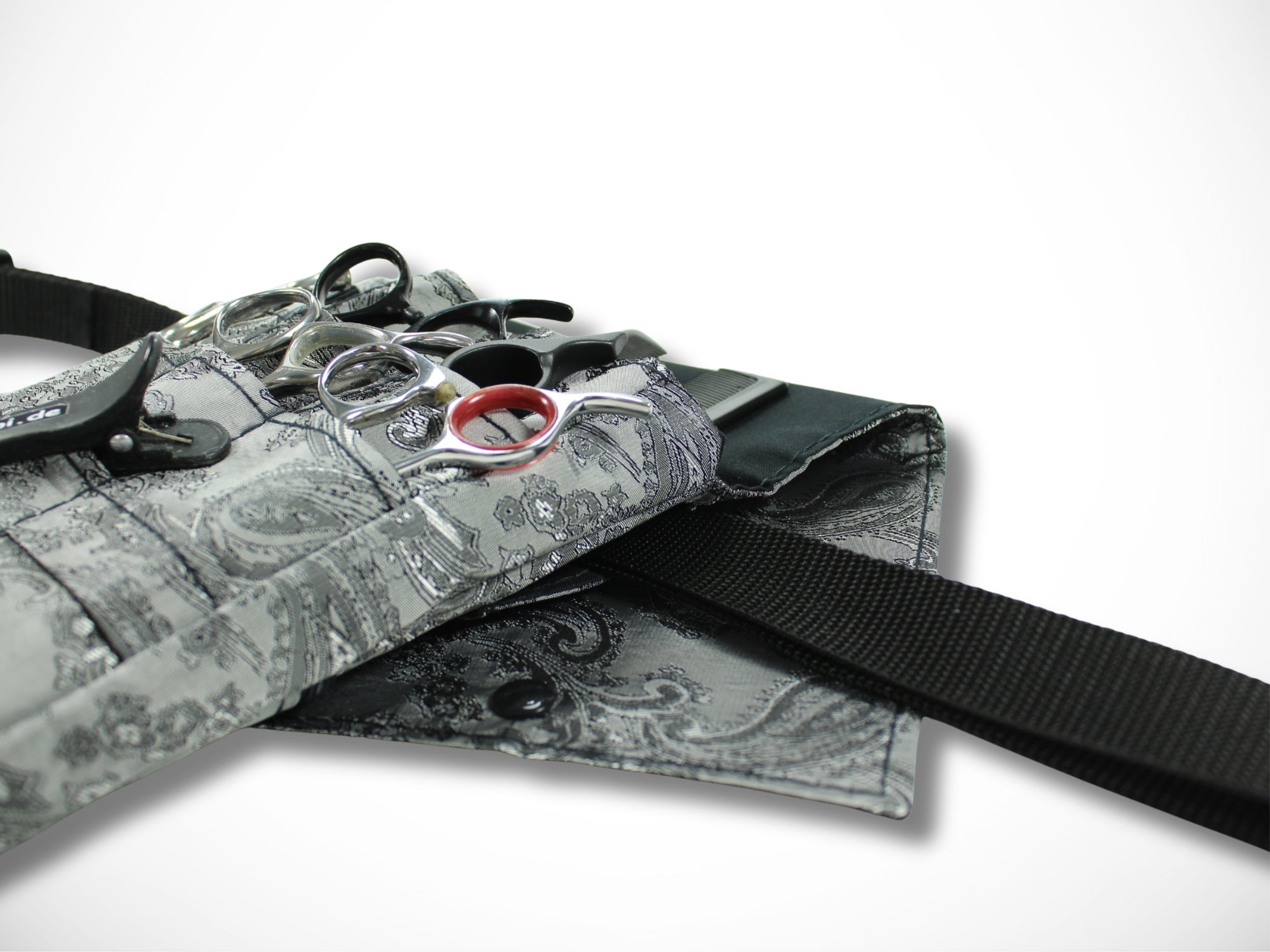 Friseurwerkzeugtasche mit Ornamenten in grau Friseurscherentasche für Friseurscheren im Friseursalon