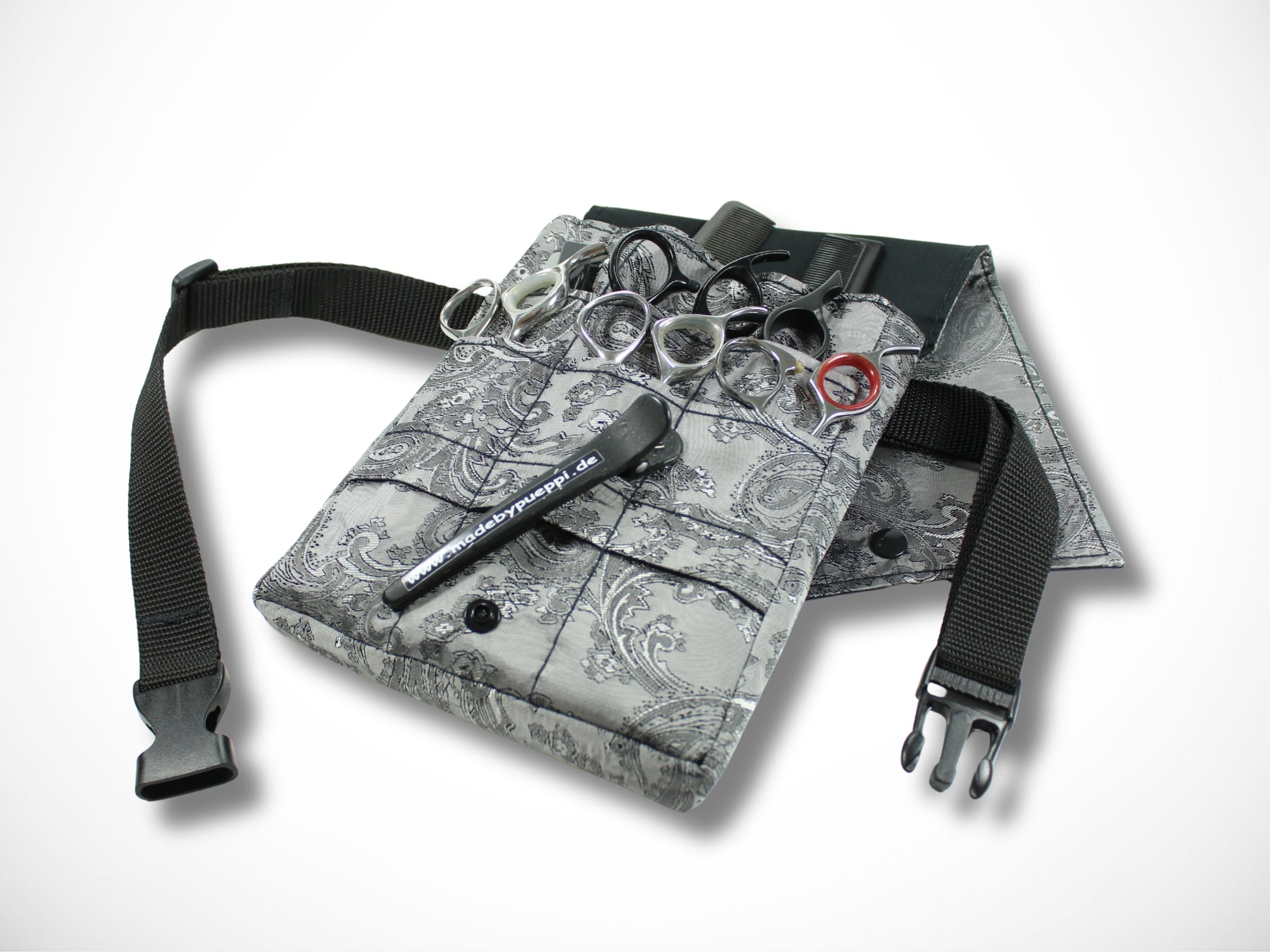 Friseurwerkzeugtasche mit Ornamenten in grau Friseurscherentasche für Friseurscheren im Friseursalon