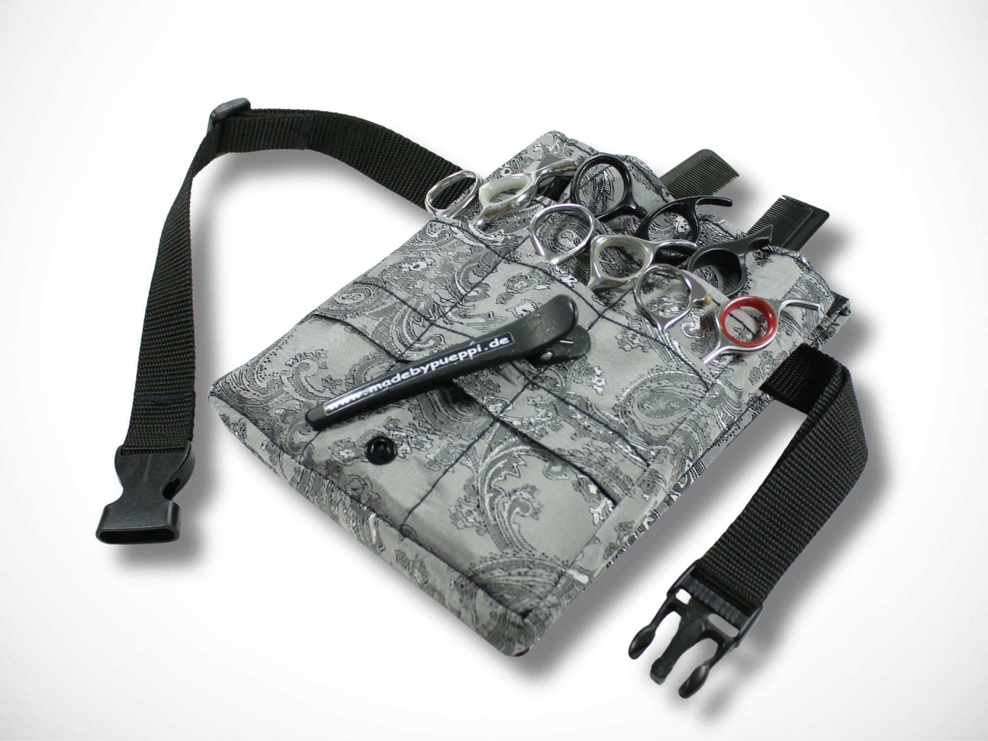 Friseurwerkzeugtasche mit Ornamenten in grau Friseurscherentasche für Friseurscheren im Friseursalon