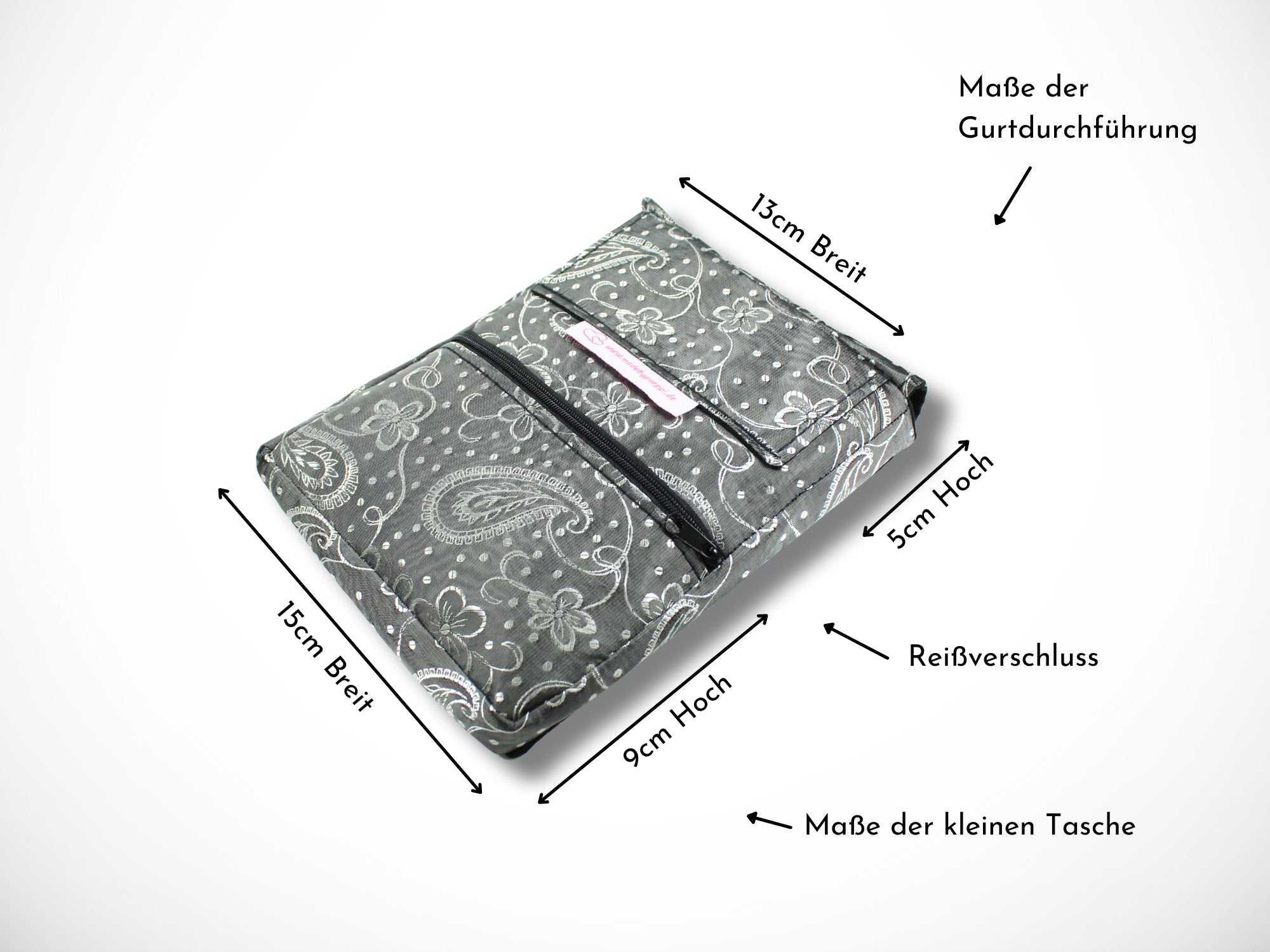 Friseurwerkzeugtasche mit Ornamenten und Blumen in grau Friseurscherentasche für Friseurscheren im Friseursalon