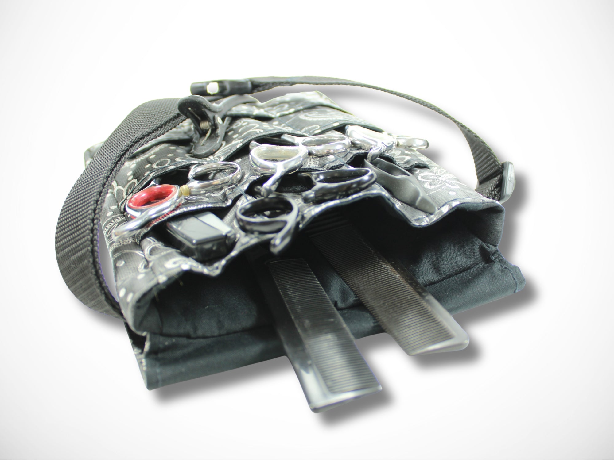 Friseurwerkzeugtasche mit Ornamenten und Blumen in grau Friseurscherentasche für Friseurscheren im Friseursalon