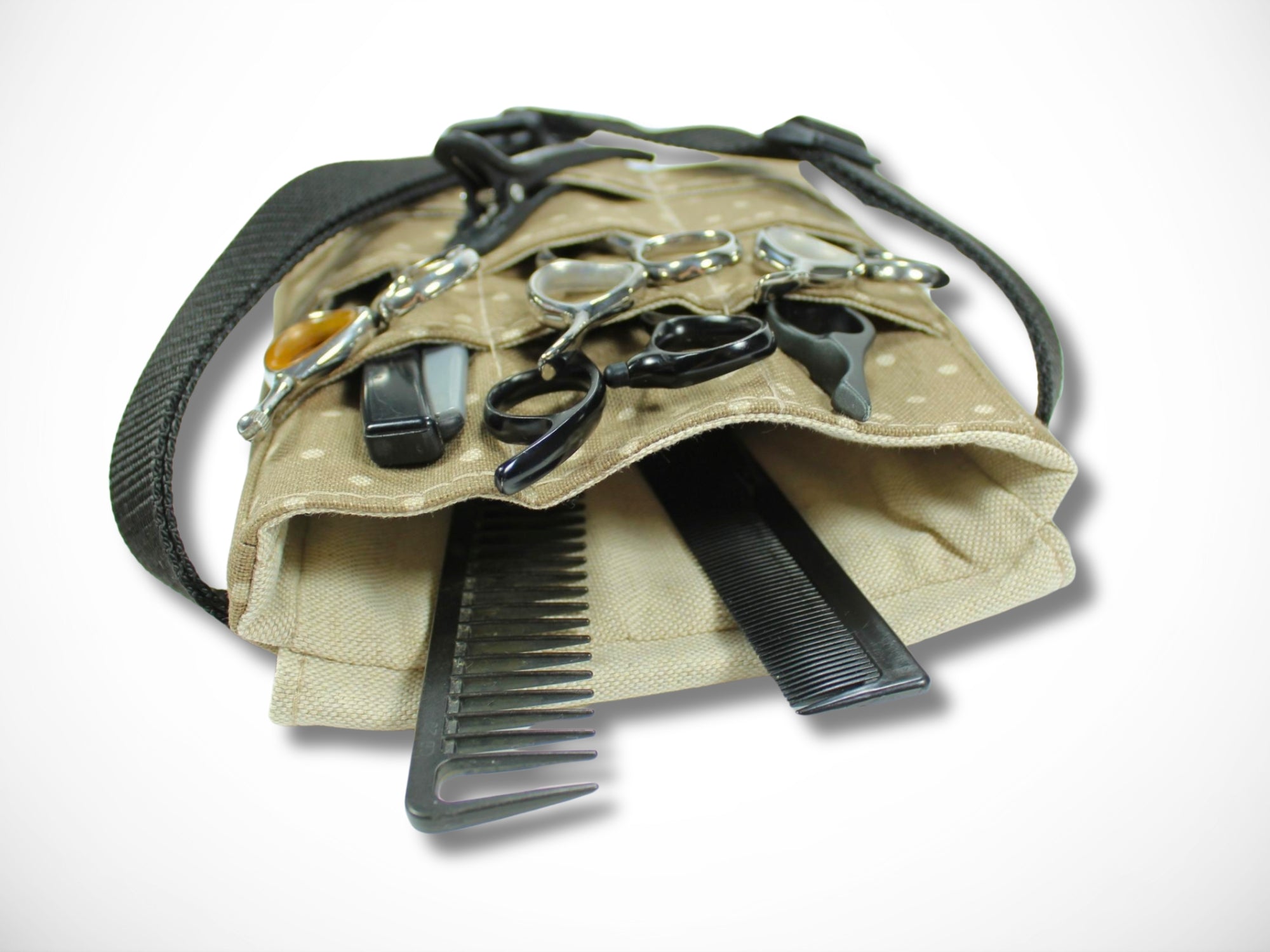 Friseur Scherentasche aus Baumwolle mit  Punkte in braun Scherentasche für Friseurwerkzeug Werkzeugtasche für Friseurin