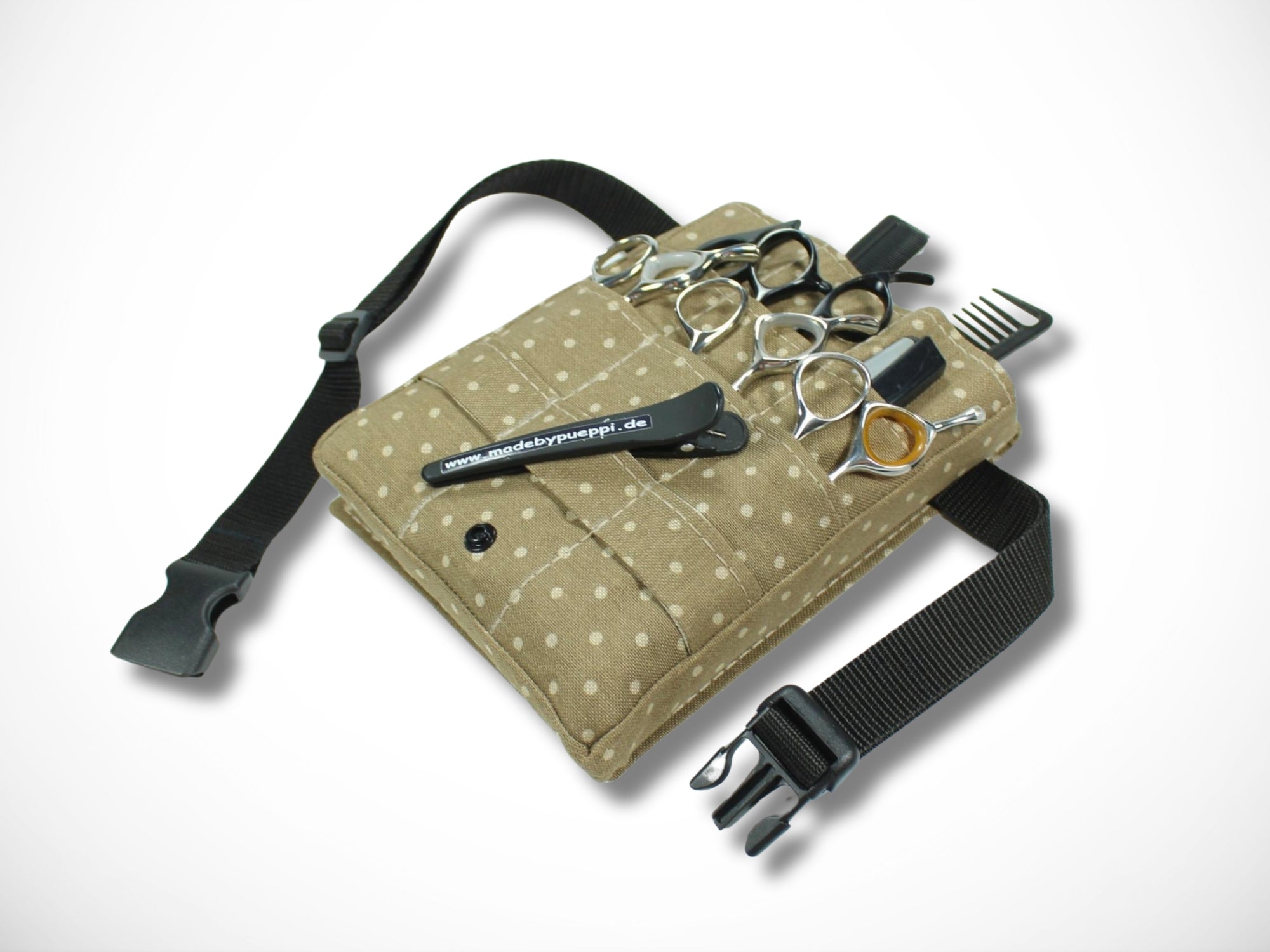 Friseur Scherentasche aus Baumwolle mit  Punkte in braun Scherentasche für Friseurwerkzeug Werkzeugtasche für Friseurin