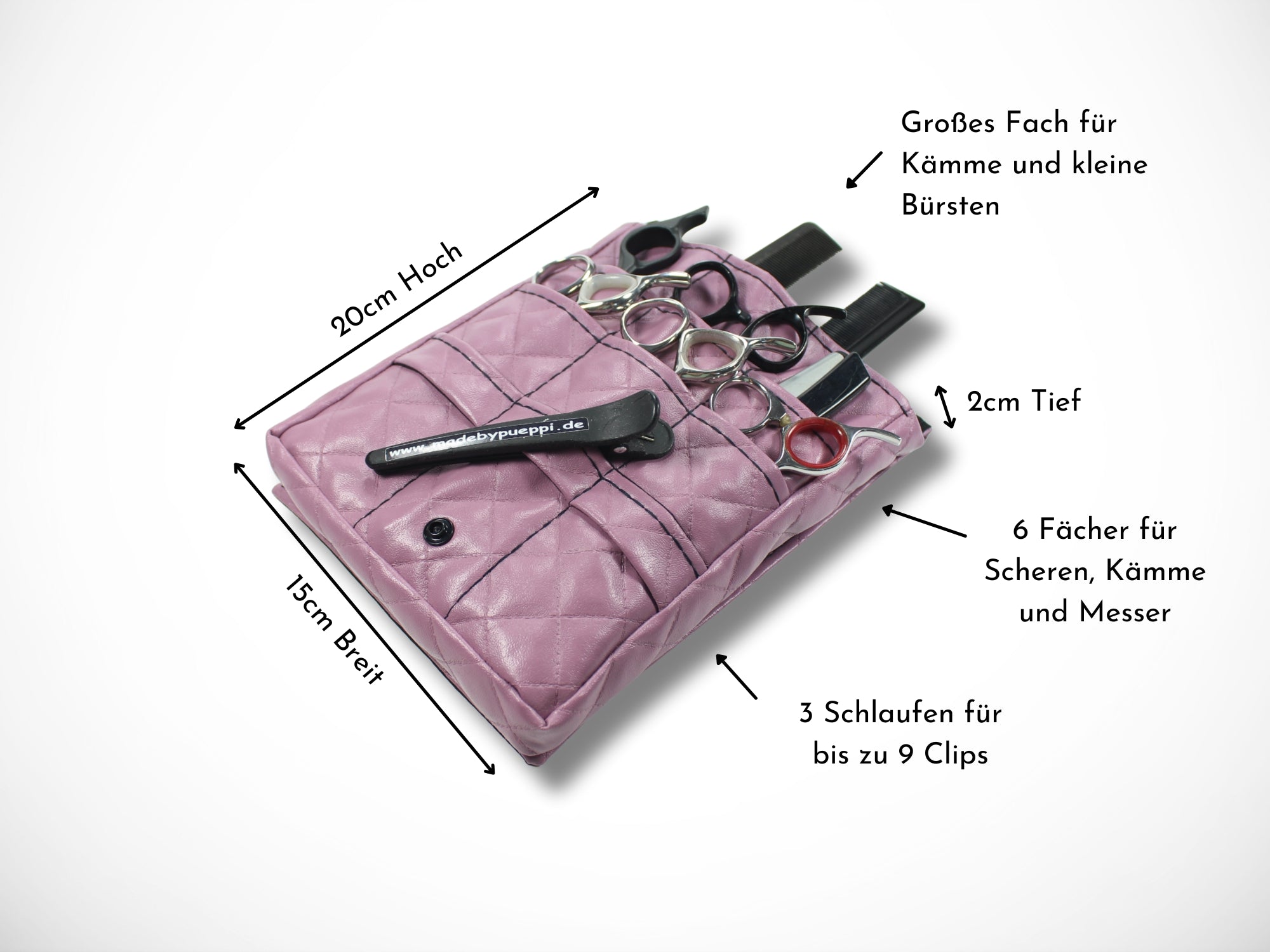 Friseur Werkzeugtasche aus gestepptem Kunstleder in Lila für Friseurin im Friseursalon