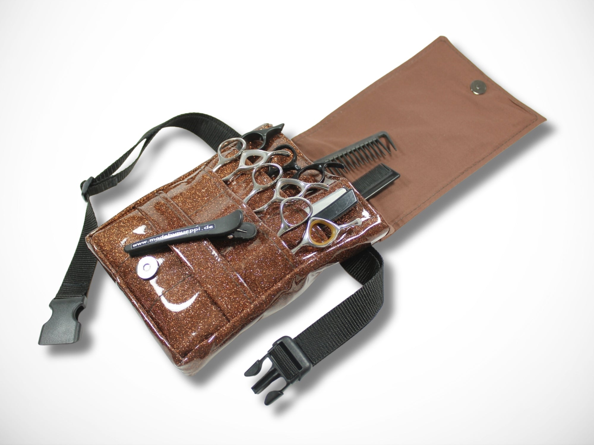 Glitzer Friseurtasche in braun Scherentasche für Friseur Werkzeug