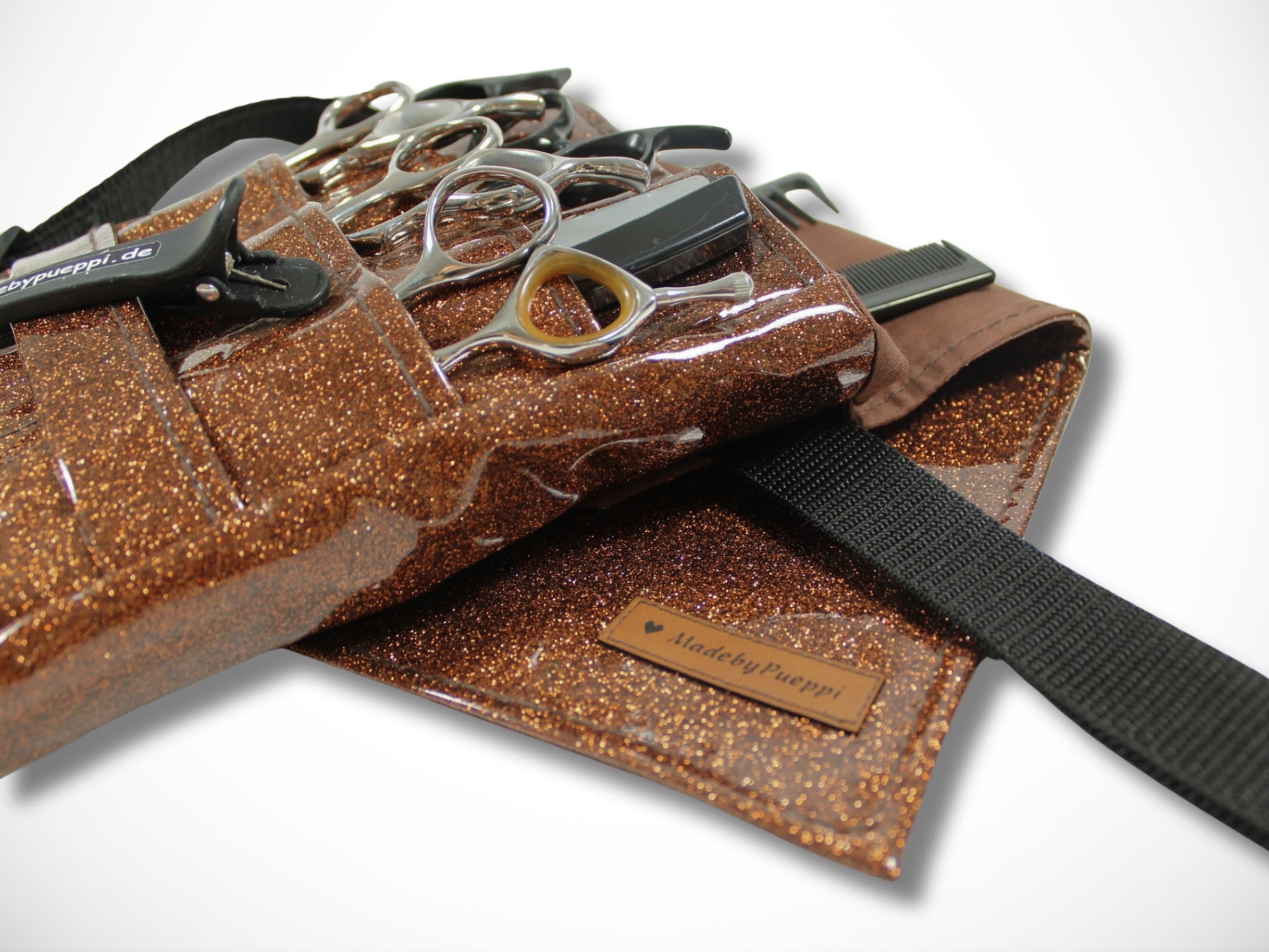 Glitzer Friseurtasche in braun Scherentasche für Friseur Werkzeug
