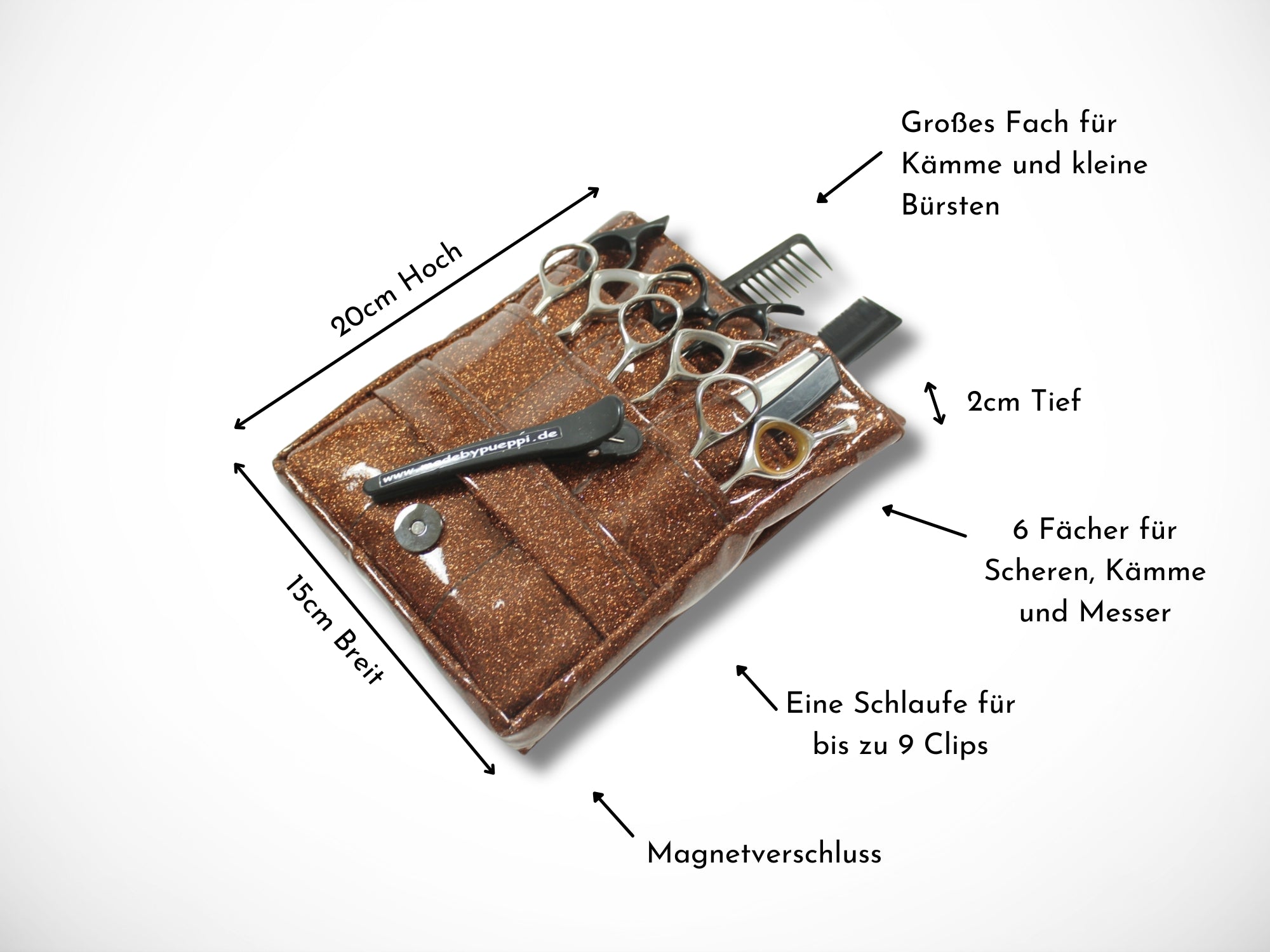 Glitzer Friseurtasche in braun Scherentasche für Friseur Werkzeug