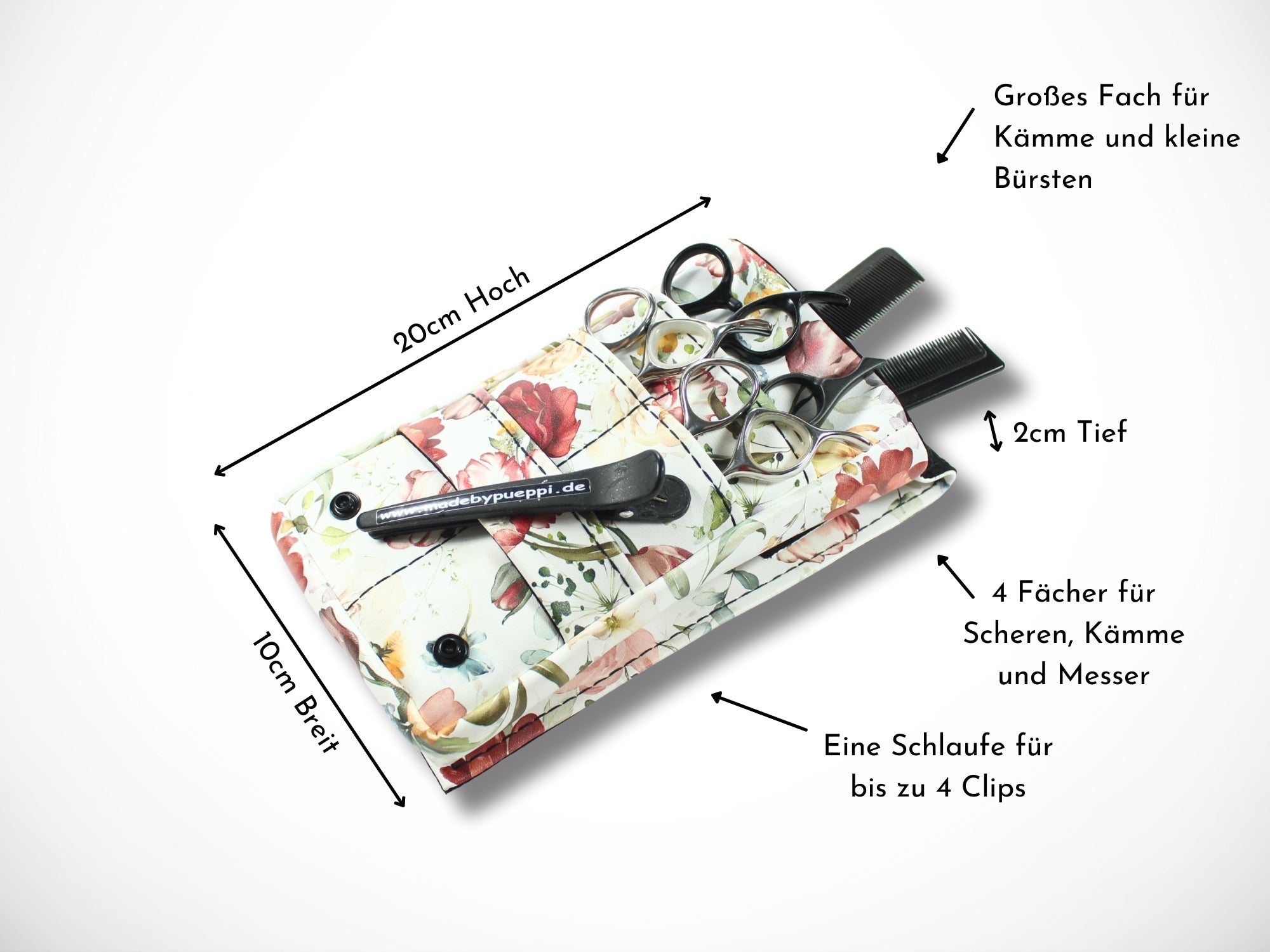 Kleine Friseurtasche aus Kunstleder mit Blumen für Friseurscheren im Friseursalon Werkzeugtasche