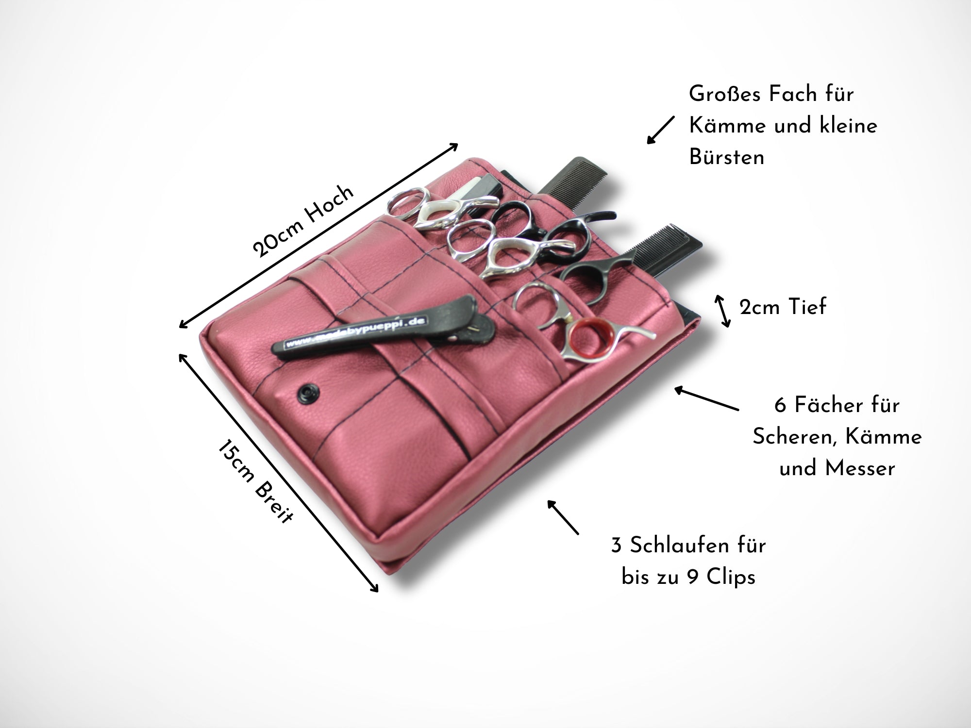 Kunstleder Friseurtasche Bordeaux für Friseurwerkzeug Scheren im Friseursalon