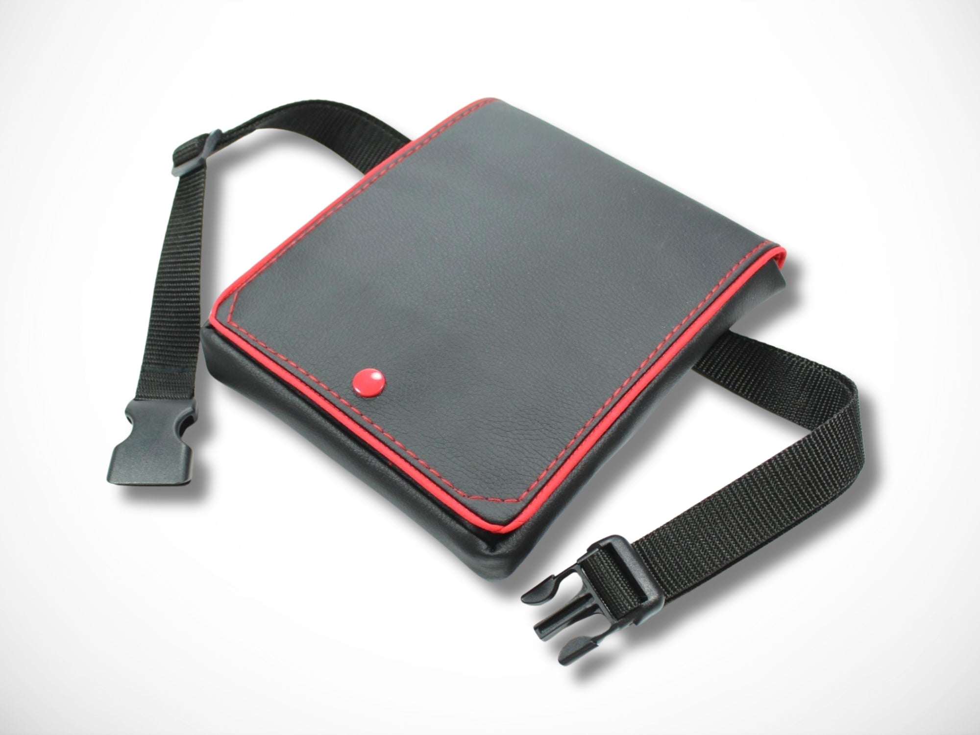 Friseurtasche aus schwarzem Kunstleder mit rotem Highlight für Friseurscheren und Friseurgürteltasche