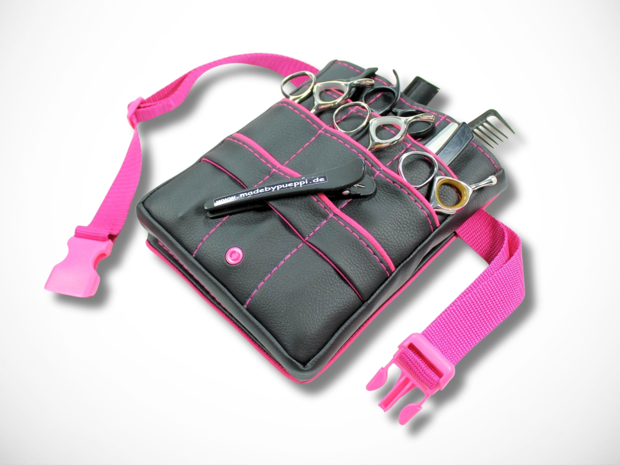 Friseur Scherentasche aus Kunstleder in schwarz mit Highlight in pink für Friseurscheren im Friseursalon