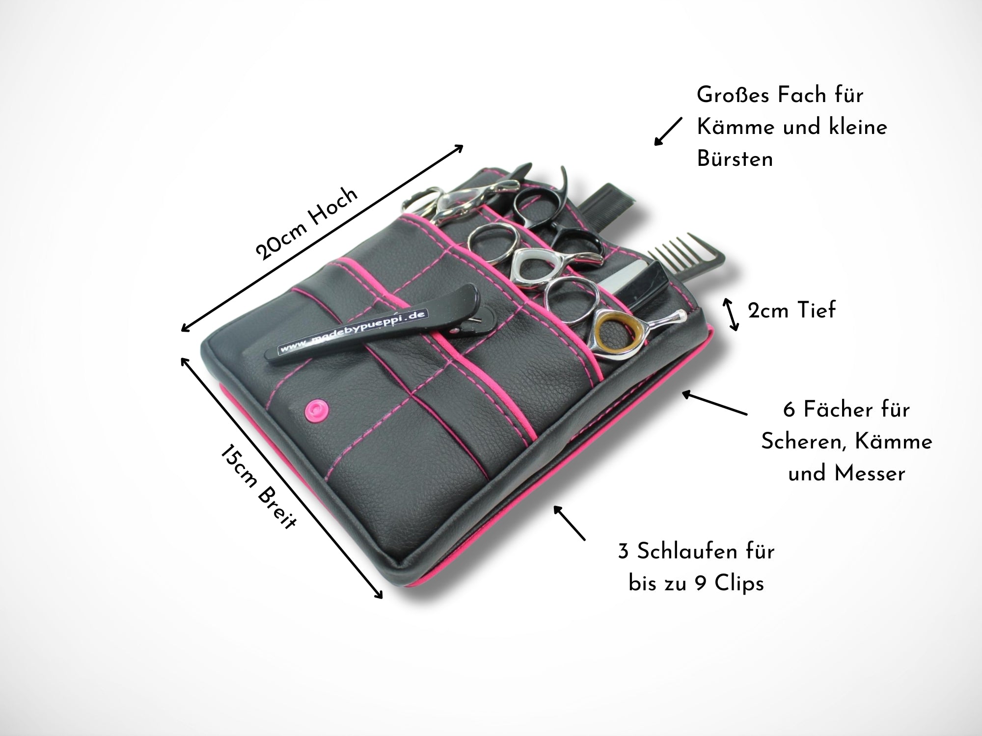 Friseur Scherentasche aus Kunstleder in schwarz mit Highlight in pink für Friseurscheren im Friseursalon