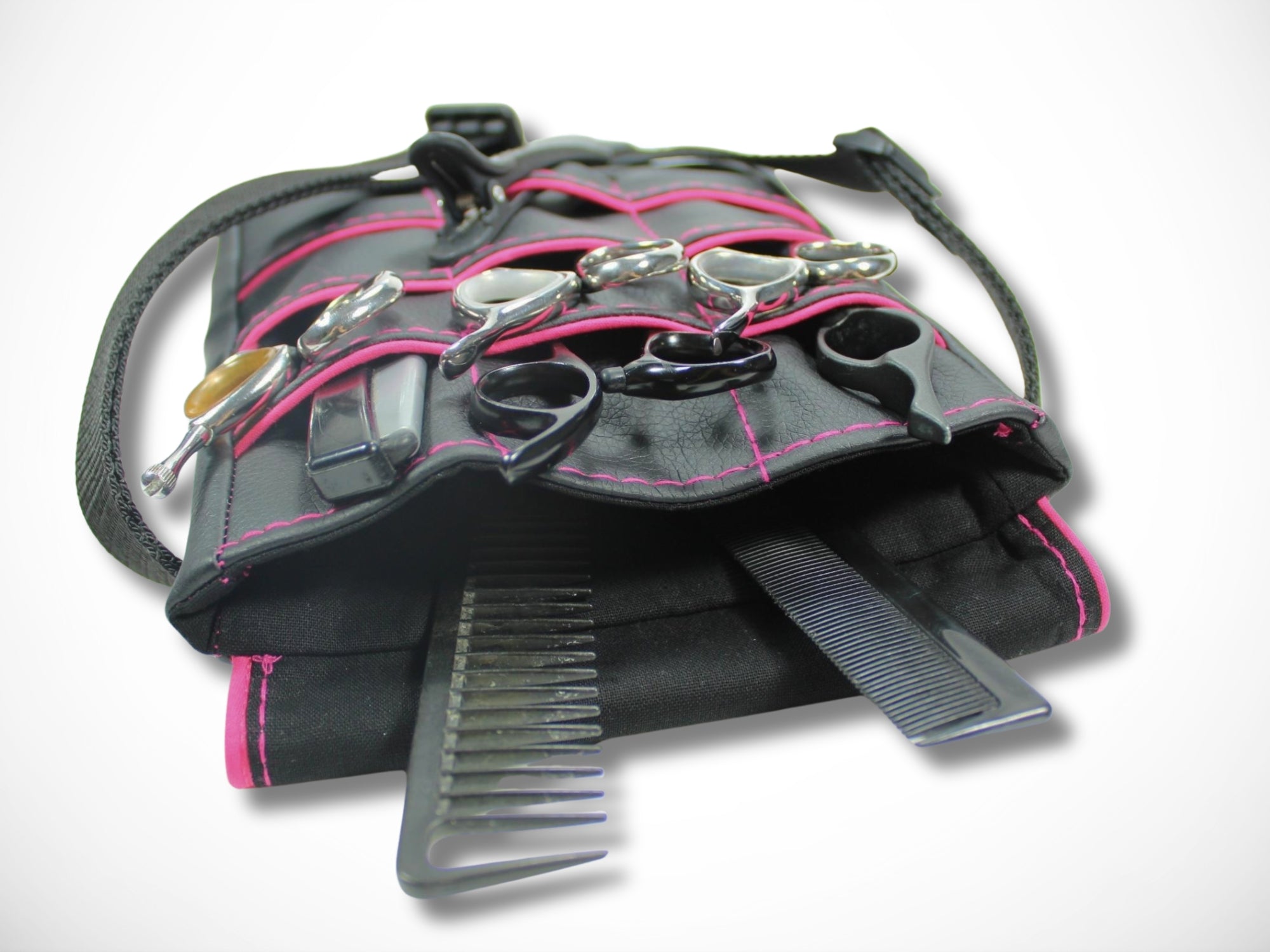 Friseur Scherentasche aus Kunstleder in schwarz mit Highlight in pink für Friseurscheren im Friseursalon
