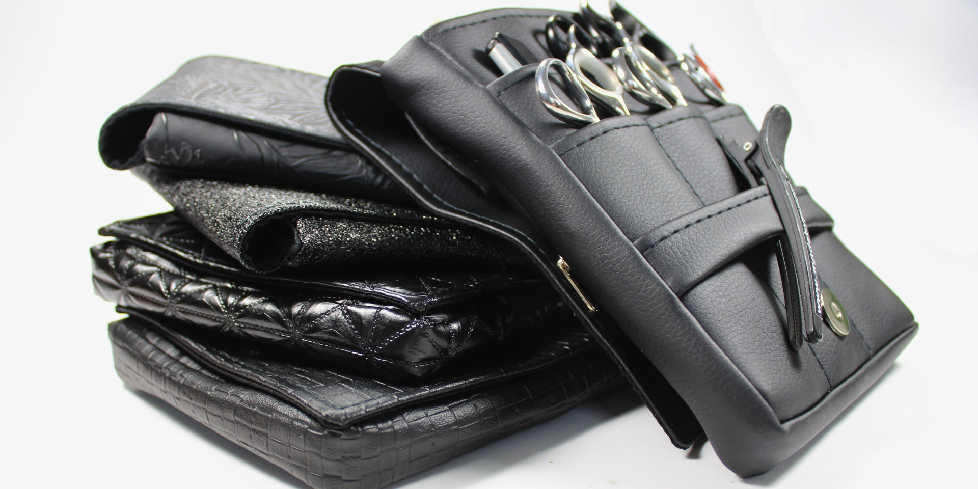 Friseurtaschen Friseur Scherentaschen im Design Pure Black schwarze Kunstleder Scherentaschen für Friseure