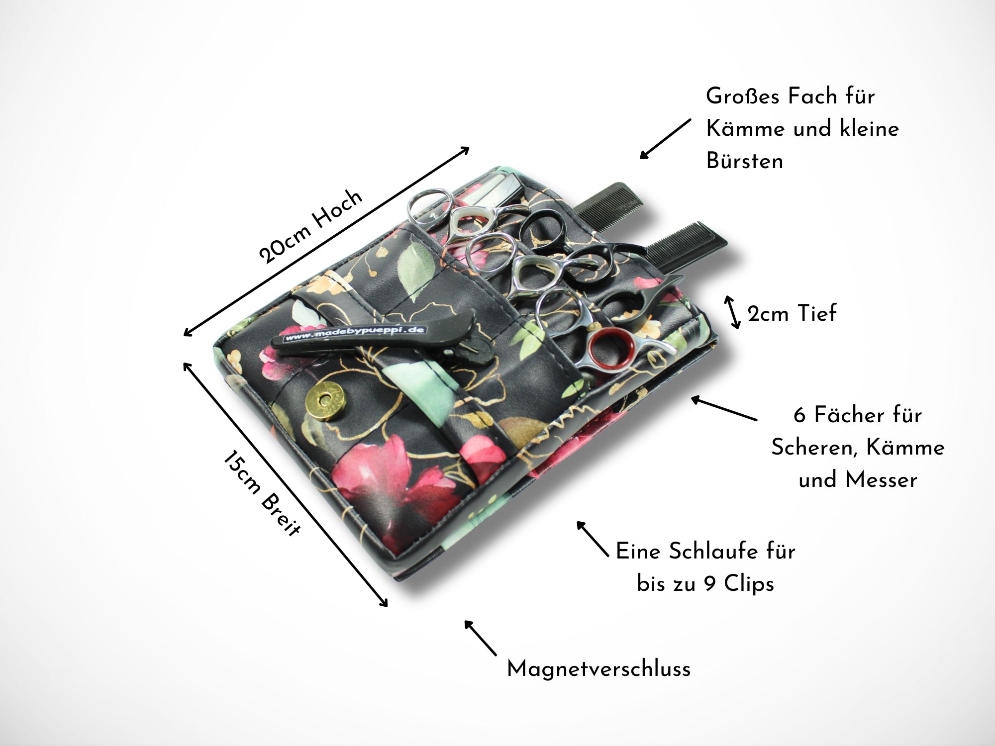 Blumen Friseur Werkzeugtasche aus Kunstleder Elegant für Friseurscheren im Friseursalon