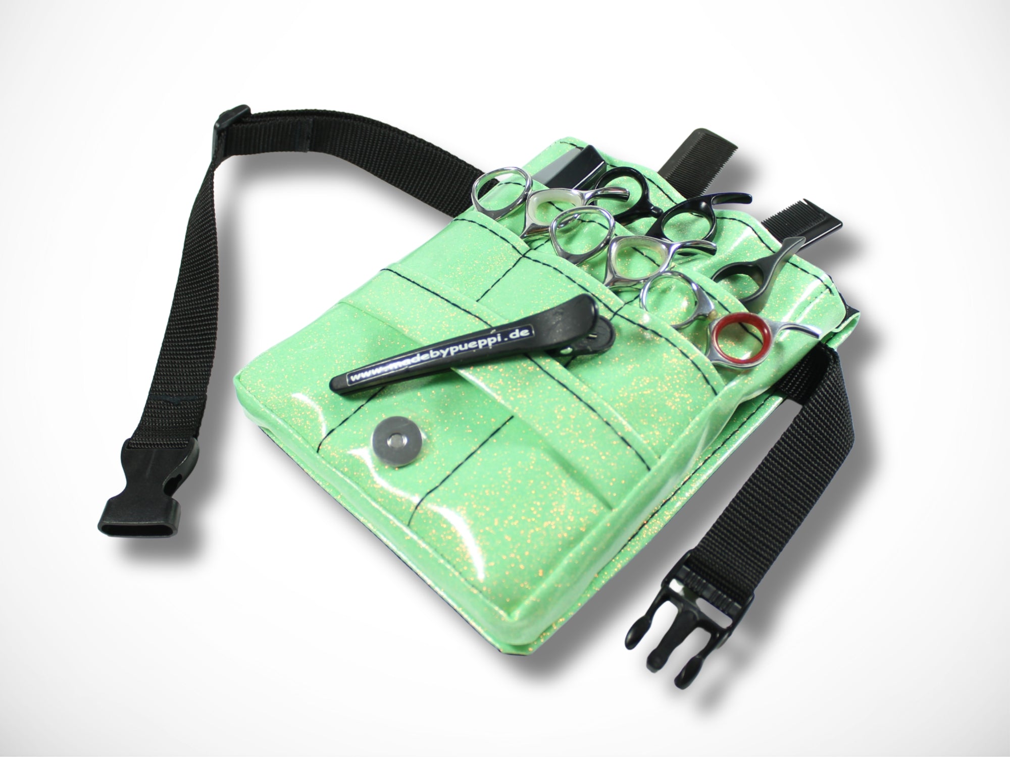 Glitzer Friseur Werkzeugtasche aus Vinyl Kunstleder für Friseurwerkzeug im Friseursalon in mint