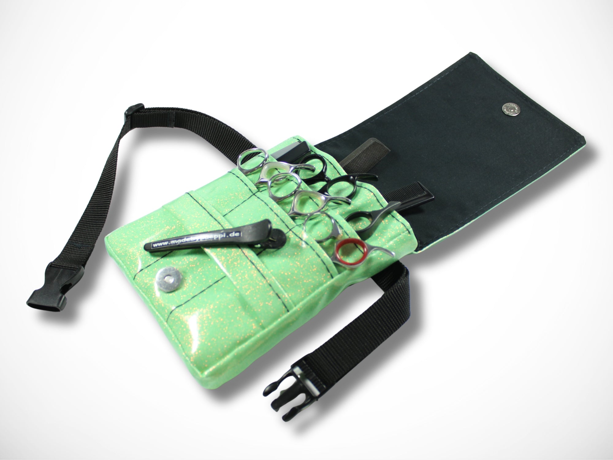 Glitzer Friseur Werkzeugtasche aus Vinyl Kunstleder für Friseurwerkzeug im Friseursalon in mint