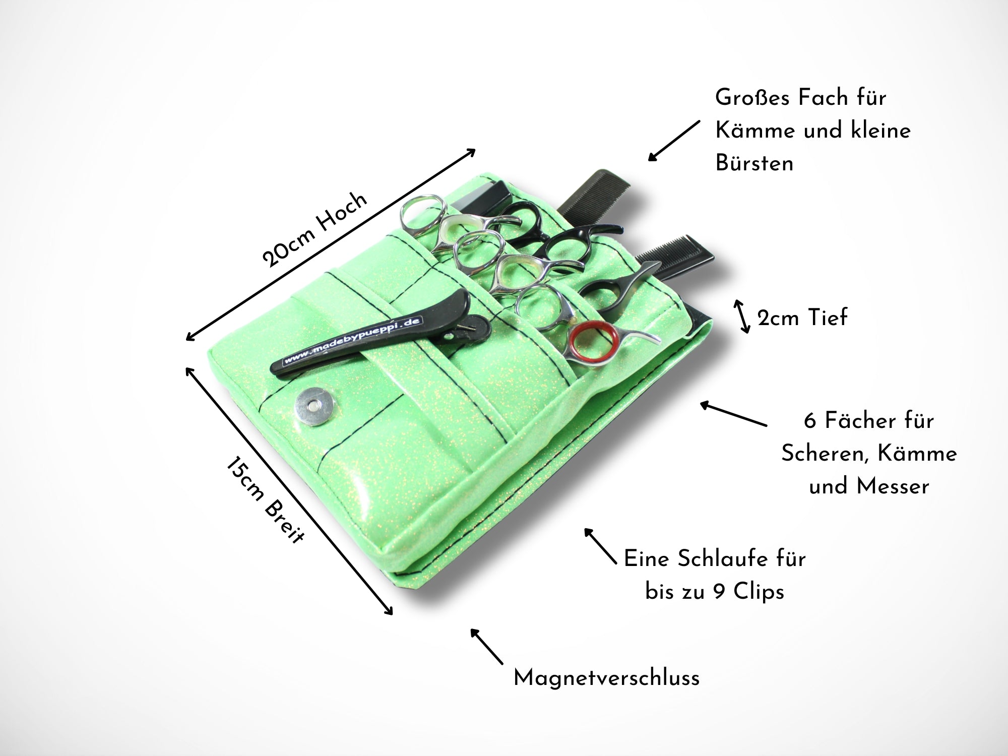 Glitzer Friseur Werkzeugtasche aus Vinyl Kunstleder für Friseurwerkzeug im Friseursalon in mint