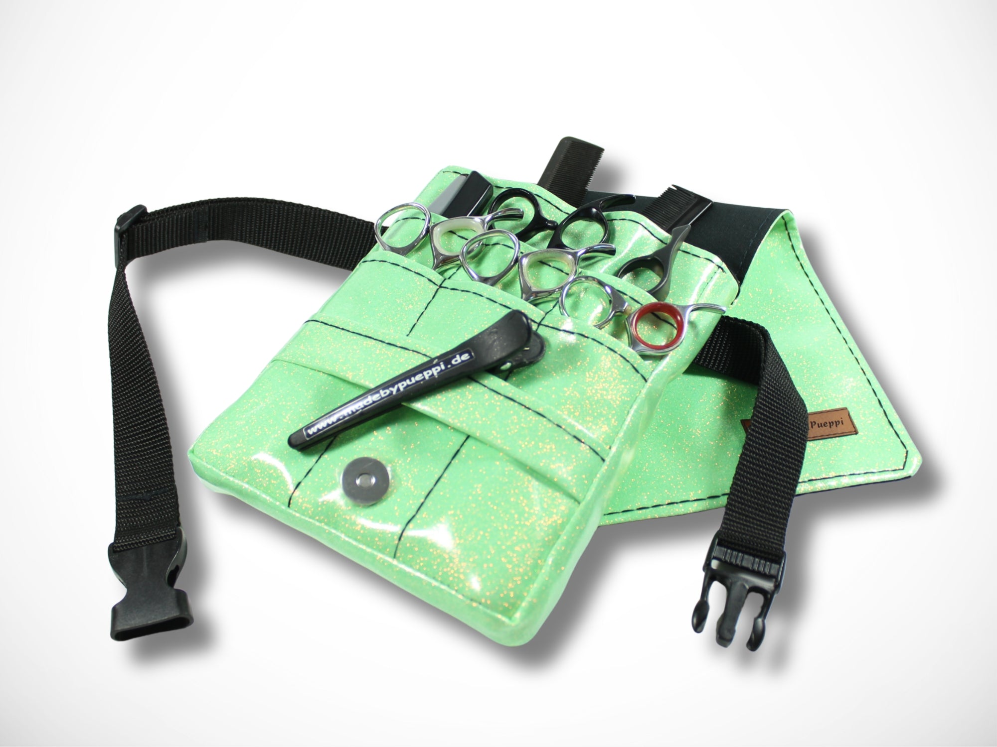 Glitzer Friseur Werkzeugtasche aus Vinyl Kunstleder für Friseurwerkzeug im Friseursalon in mint