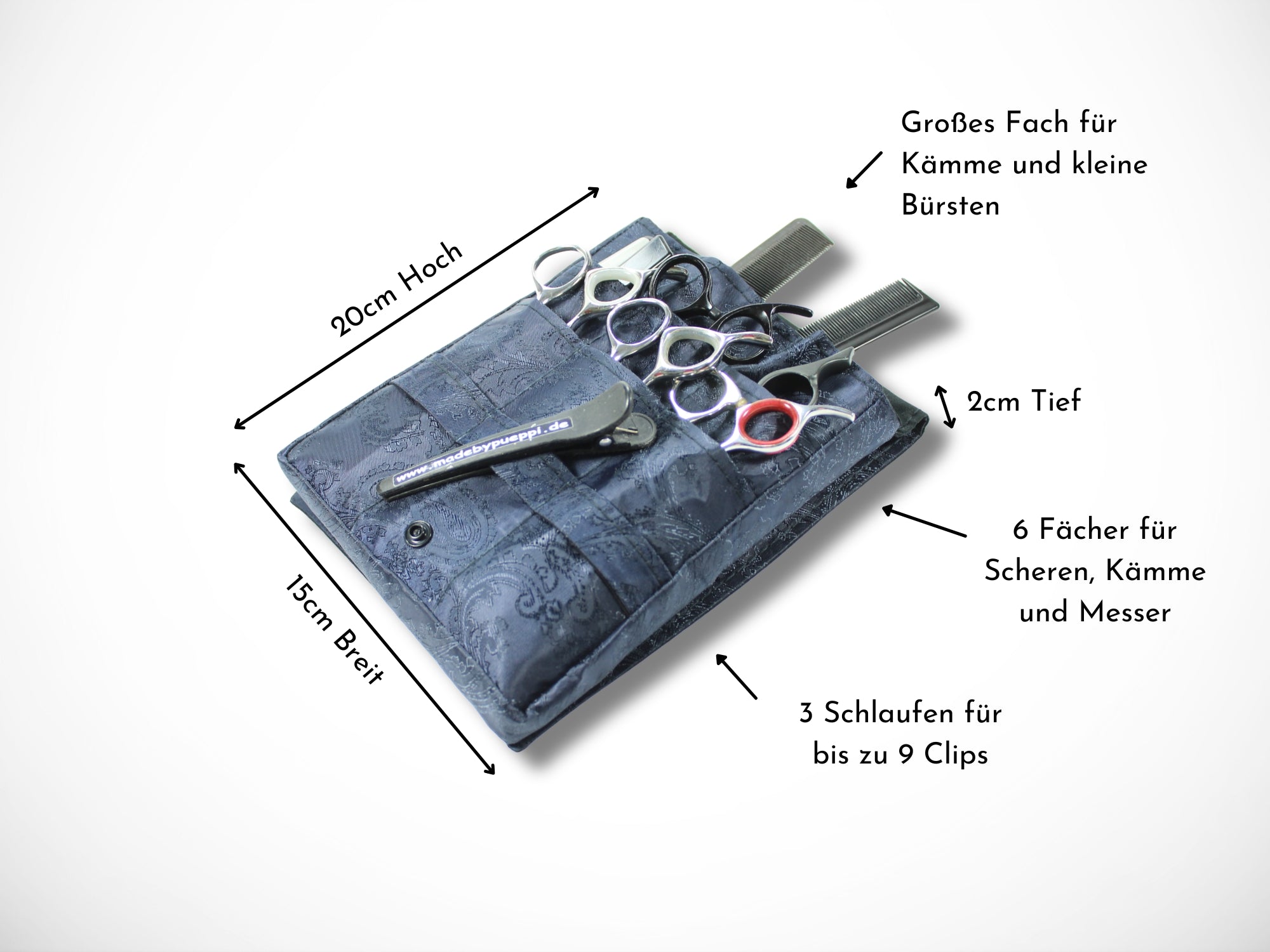 Ornamente Friseur Werkzeugtasche Blau für Friseurscheren im Friseursalon