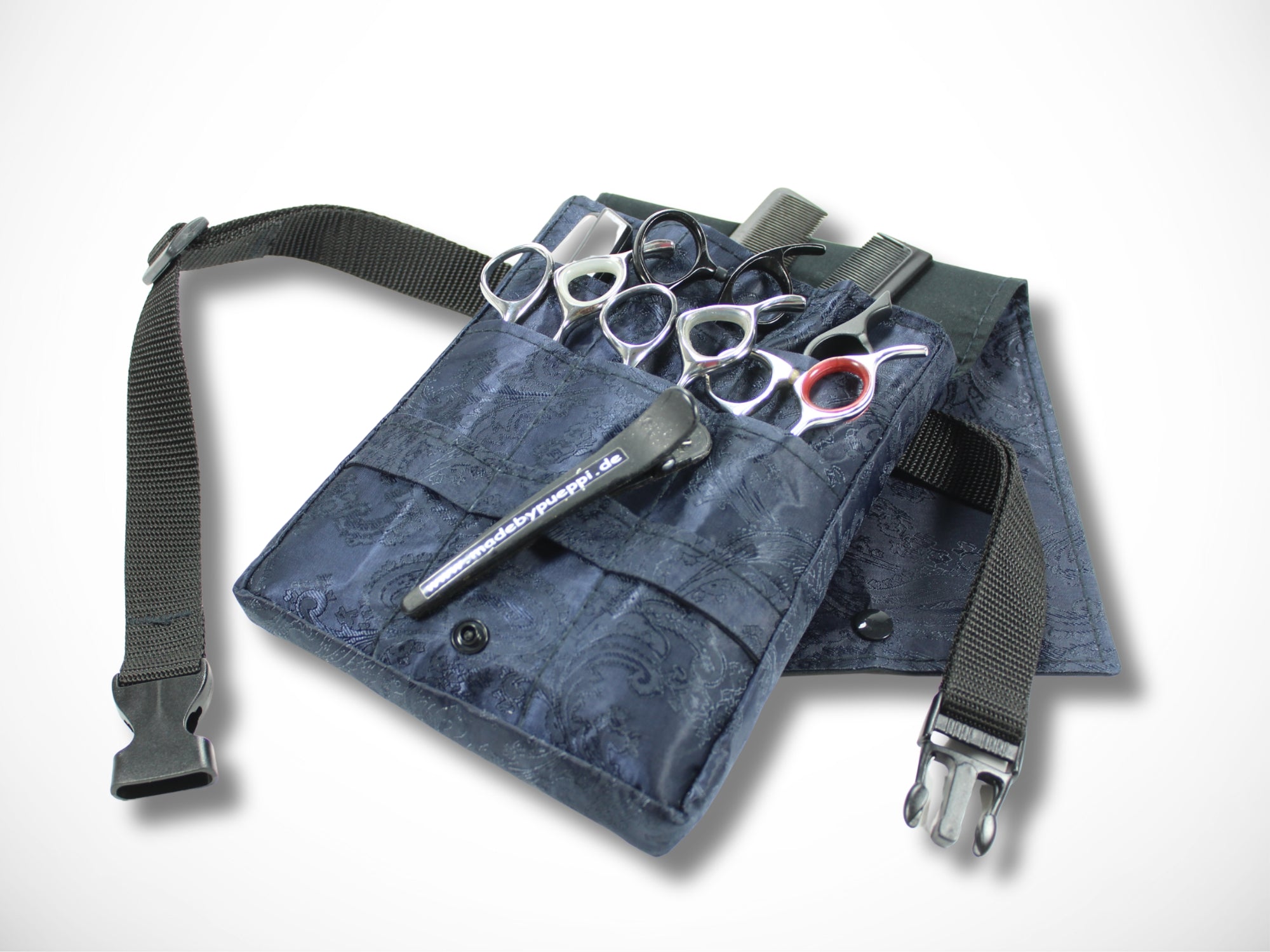 Ornamente Friseur Werkzeugtasche Blau für Friseurscheren im Friseursalon