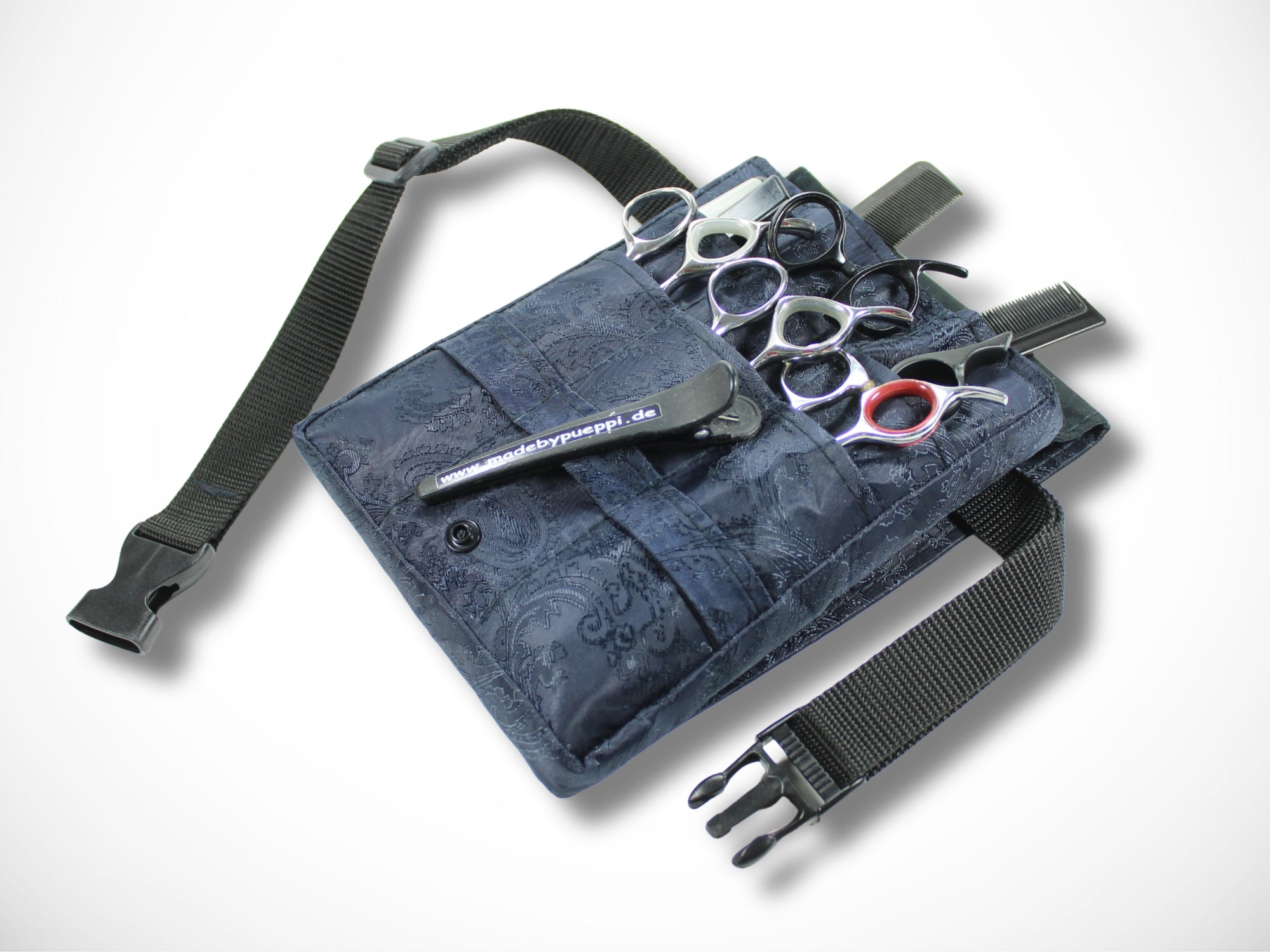 Ornamente Friseur Werkzeugtasche Blau für Friseurscheren im Friseursalon