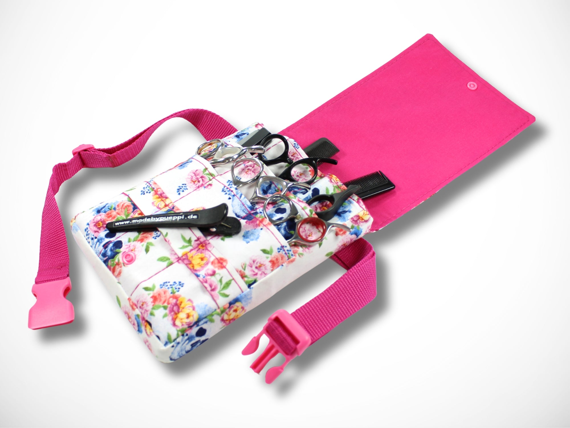 Totenkopf Friseur Werkzeugtasche für Friseurscheren im Friseursalon aus verstärkter Baumwolle in weiß und pink