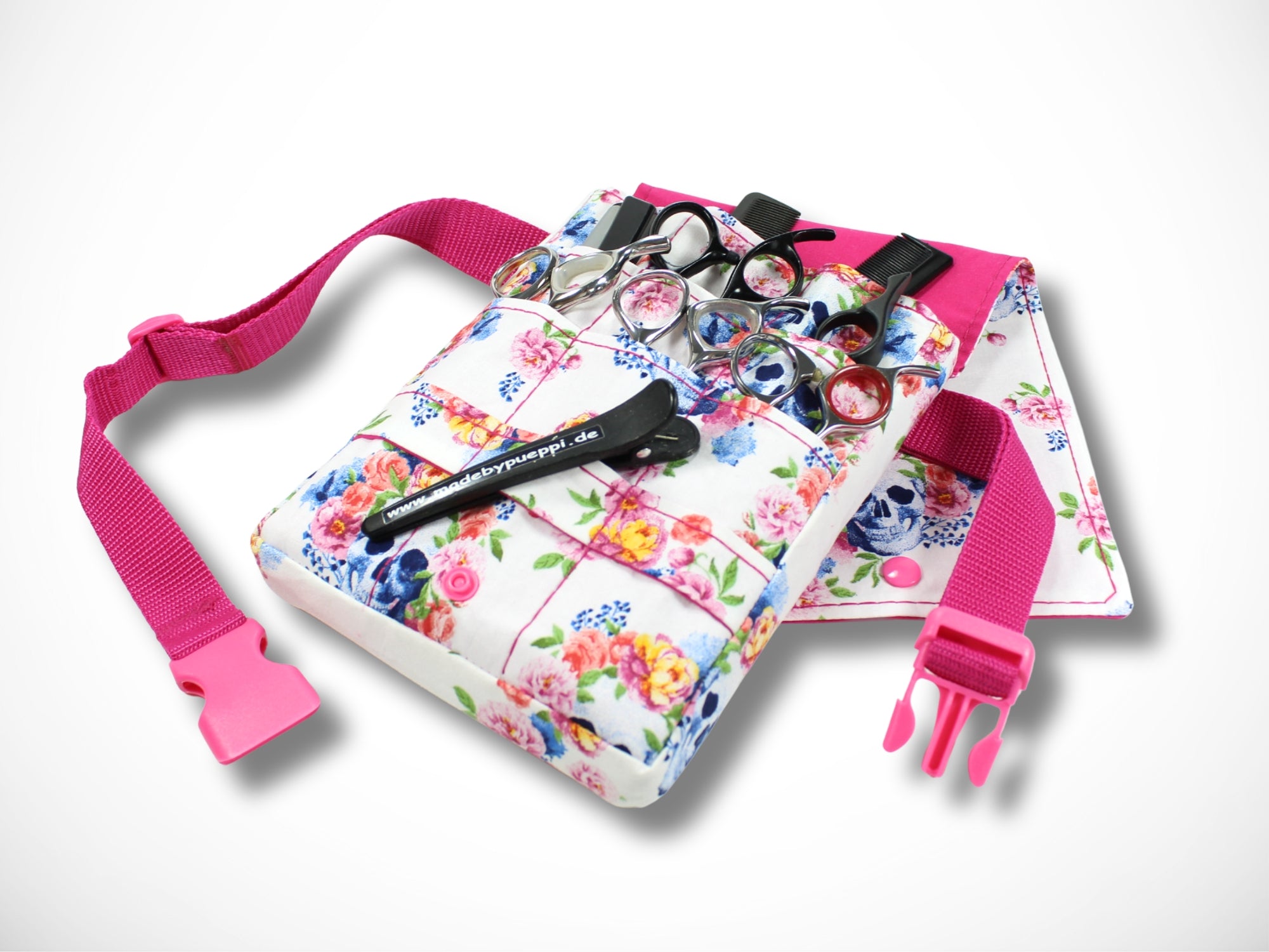 Totenkopf Friseur Werkzeugtasche für Friseurscheren im Friseursalon aus verstärkter Baumwolle in weiß und pink