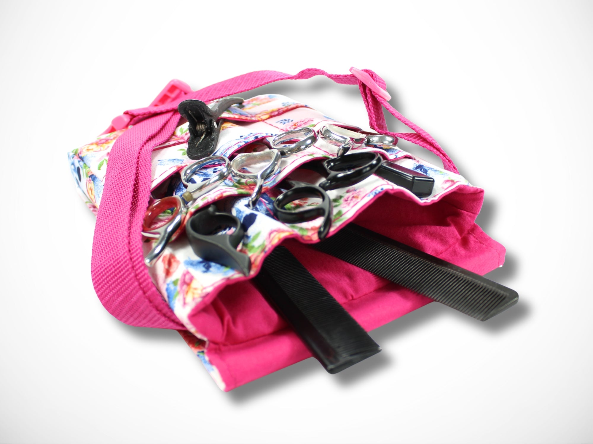 Totenkopf Friseur Werkzeugtasche für Friseurscheren im Friseursalon aus verstärkter Baumwolle in weiß und pink