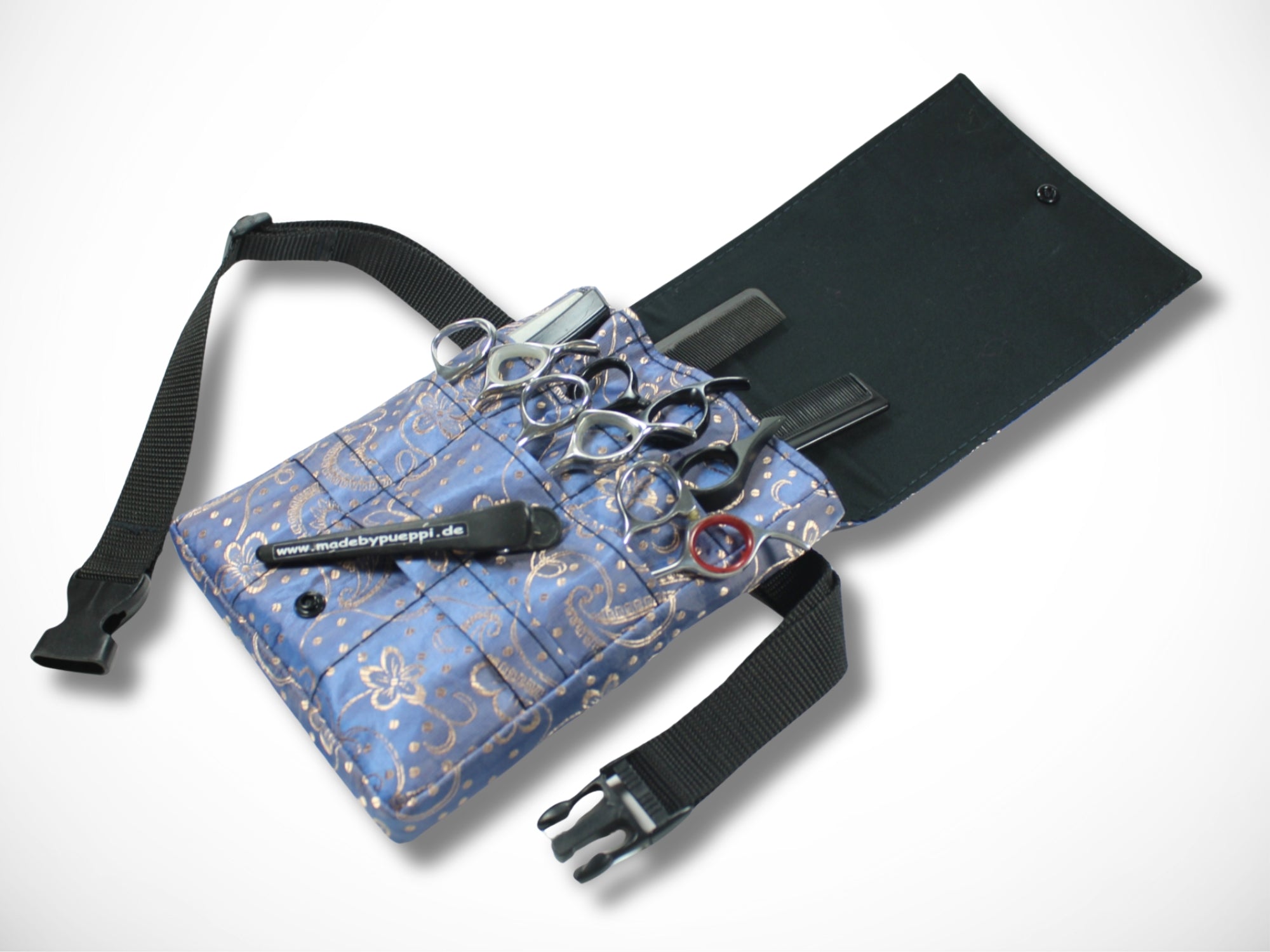 Friseur Werkzeugtasche aus Baumwolle mit Ornamenten in blau Scherentasche für Friseure Werkzeugtasche für Scheren