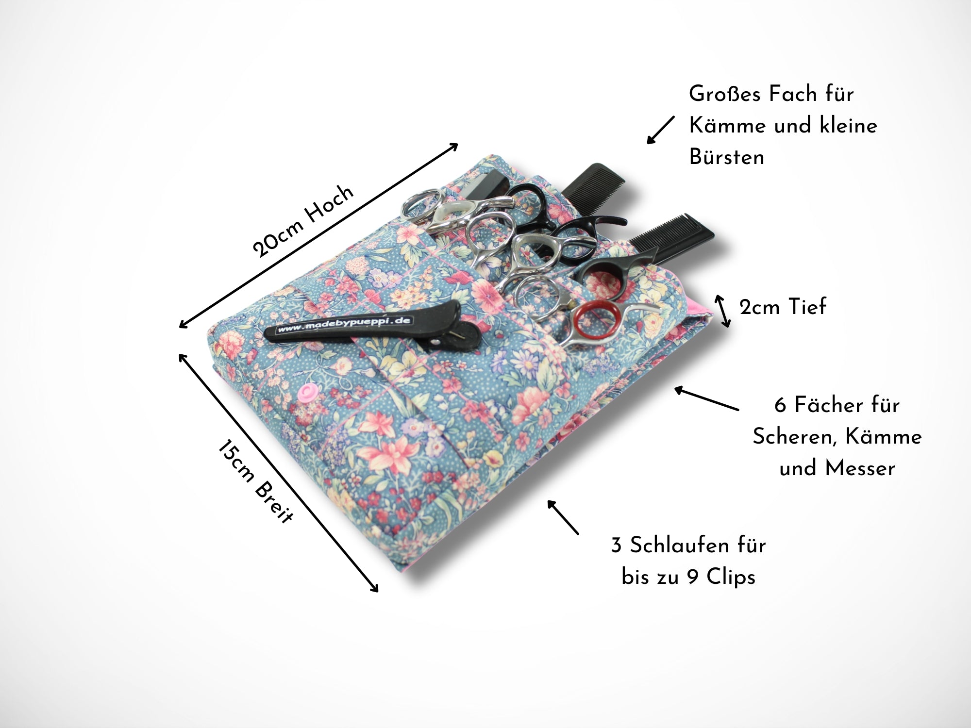 Blumen Scherentasche für Friseurin aus verstärkter Baumwolle für Friseurscheren im Friseursalon