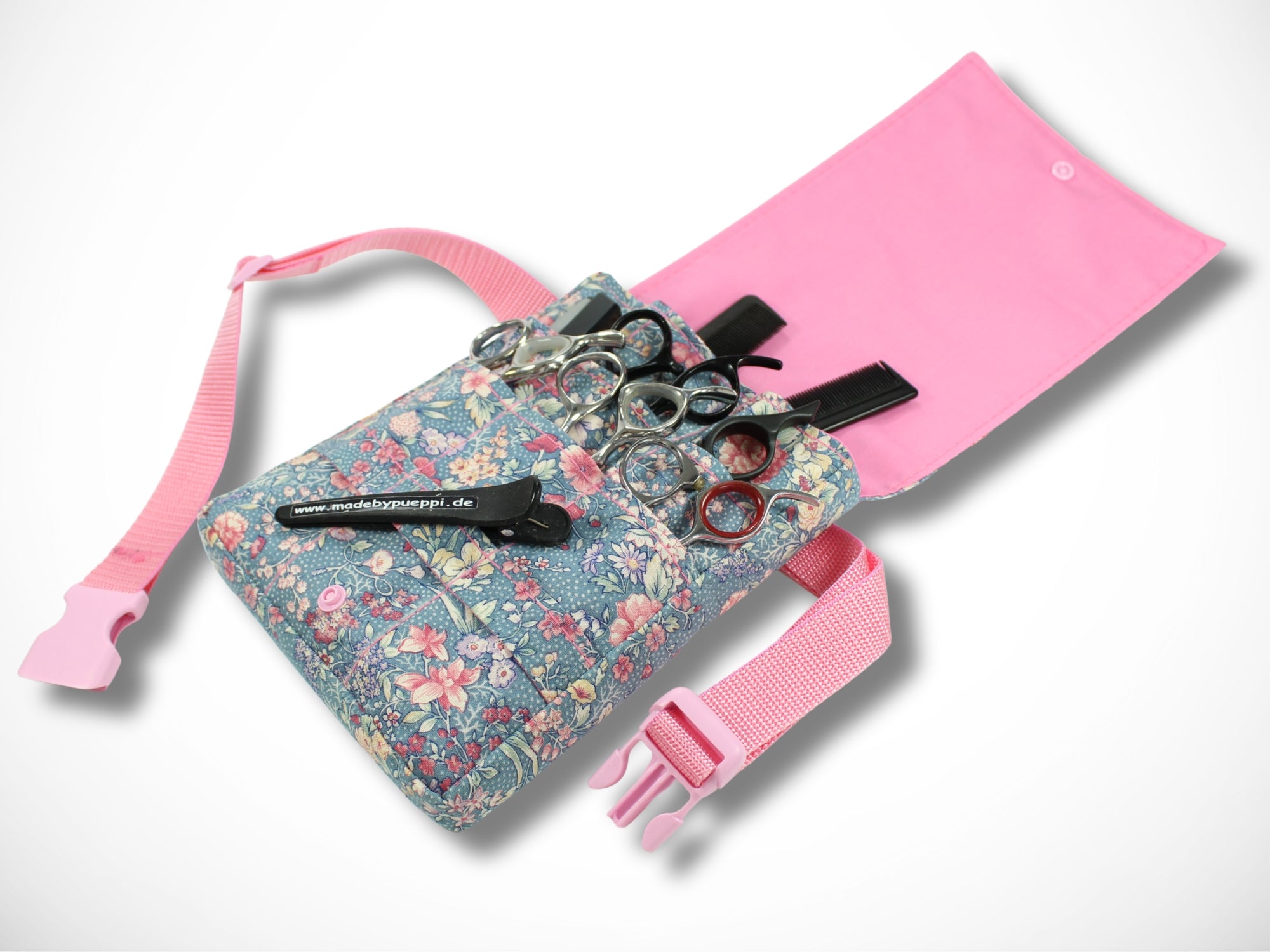 Blumen Scherentasche für Friseurin aus verstärkter Baumwolle für Friseurscheren im Friseursalon