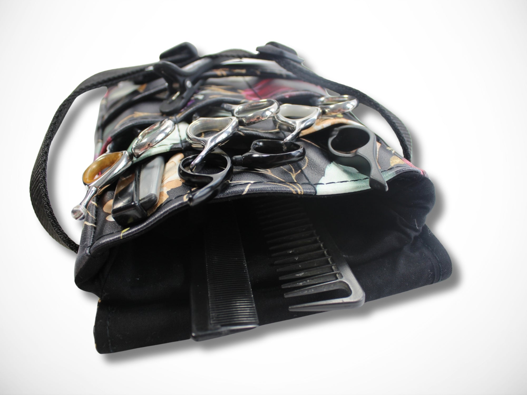 Friseur Werkzeugtasche Scherentasche aus Kunstleder mit Blumen in Bordeaux und Gold