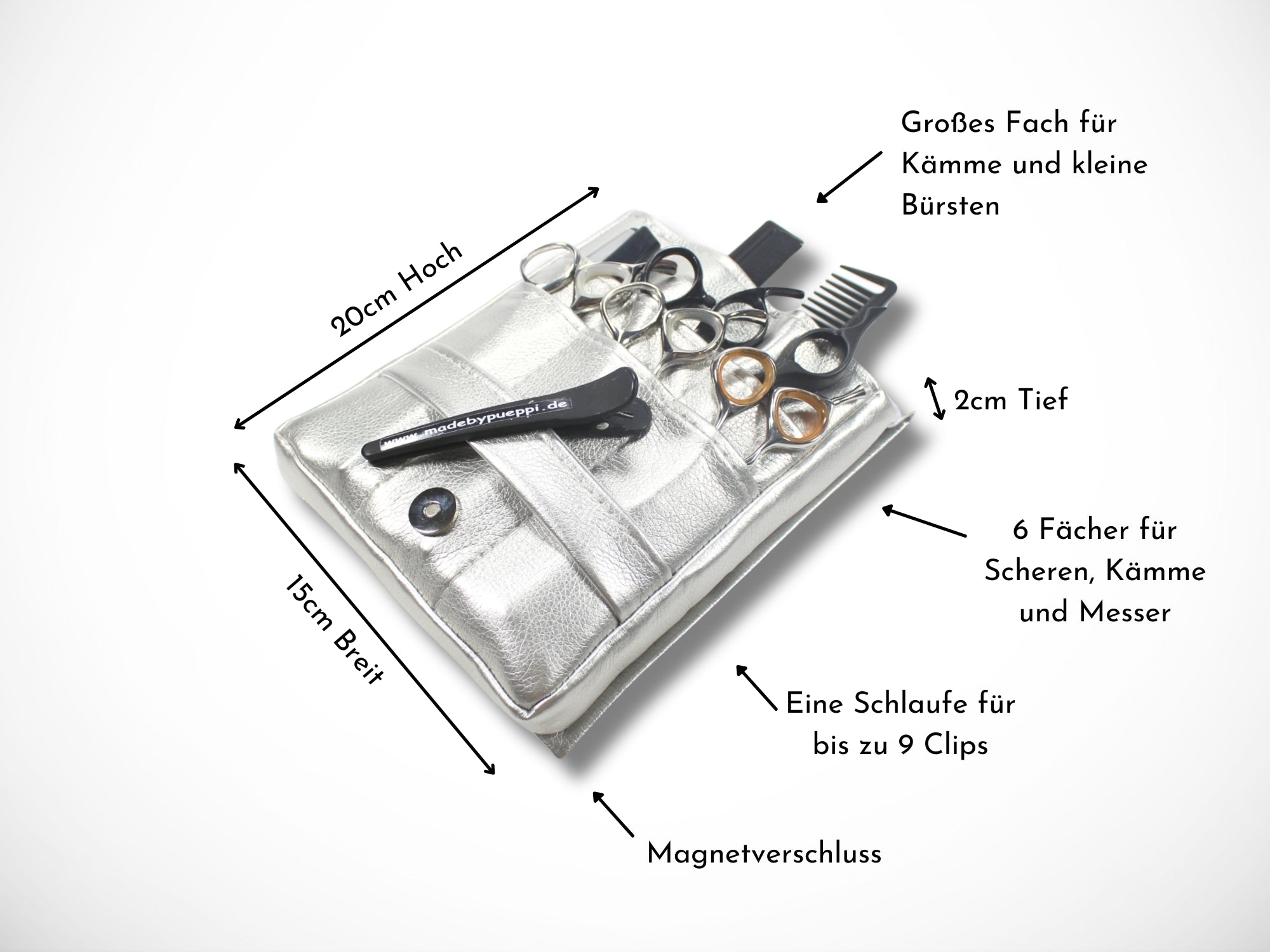 Elegante Scherentasche für Friseurin in Silber Gürteltasche mit Metallsteckschnalle Werkzeugtasche für Friseur