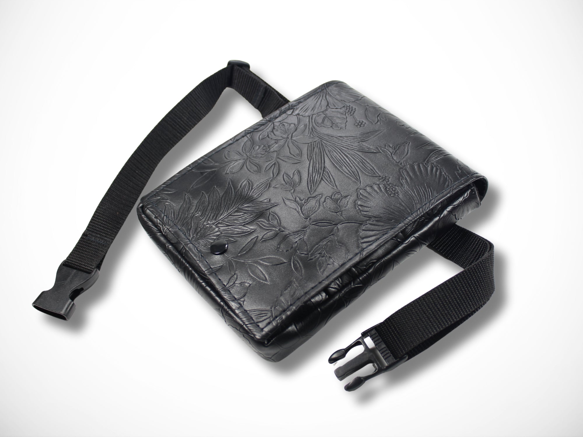 Friseur Werkzeugtasche Scherentasche für Friseurin im Friseursalon aus schwarzem Kunstleder mit geprägten Blumen